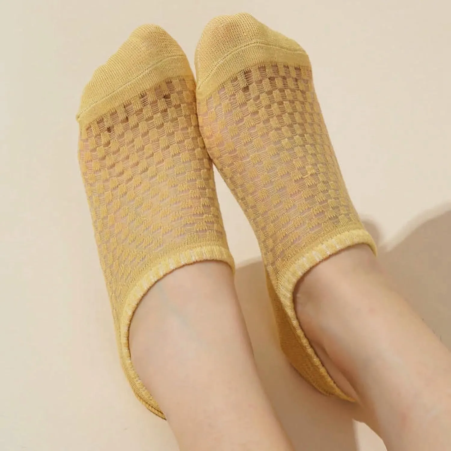 3 Pairs Women Non-Slip Boat Socks Summer Thin Mesh Breathable Solid Color Socks