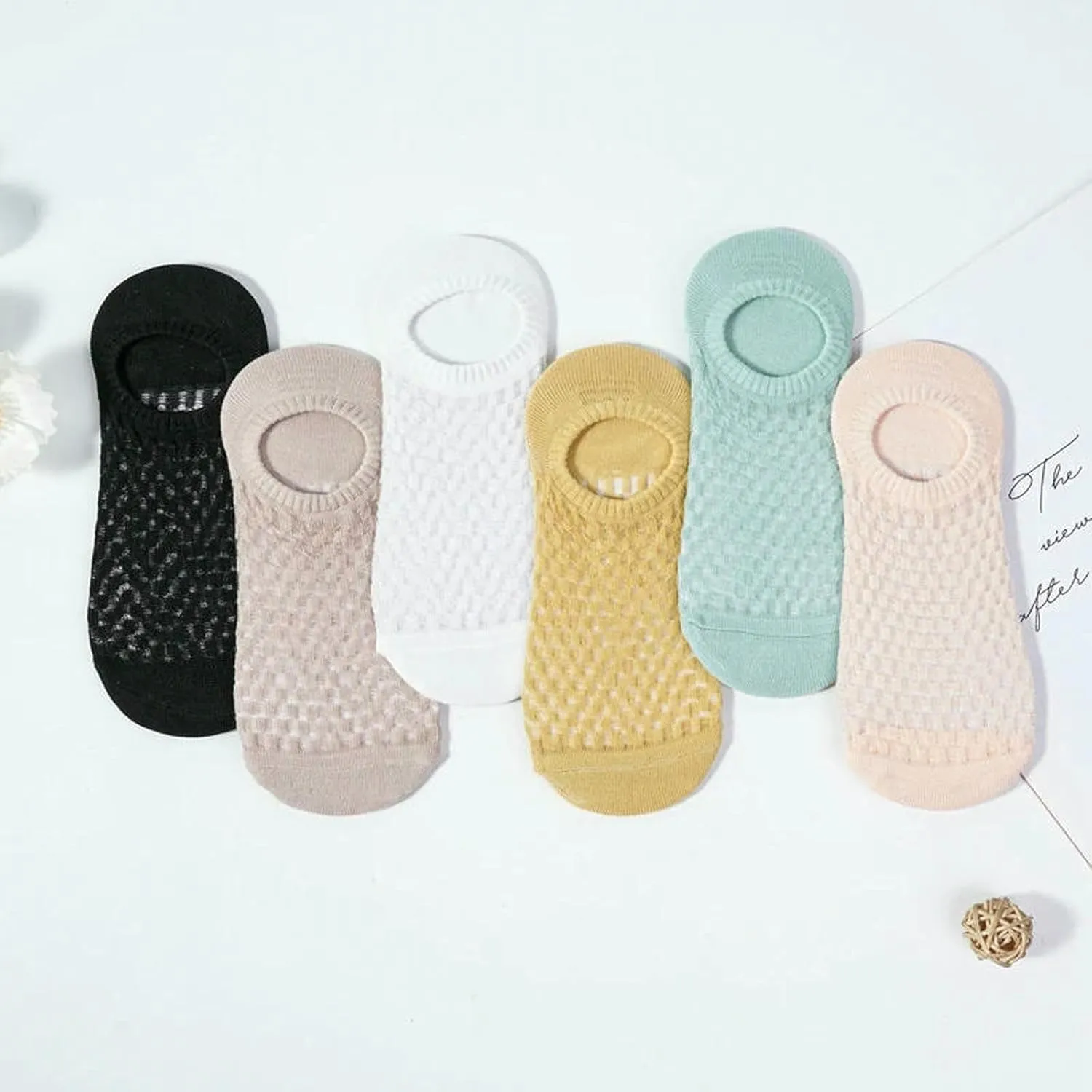 3 Pairs Women Non-Slip Boat Socks Summer Thin Mesh Breathable Solid Color Socks