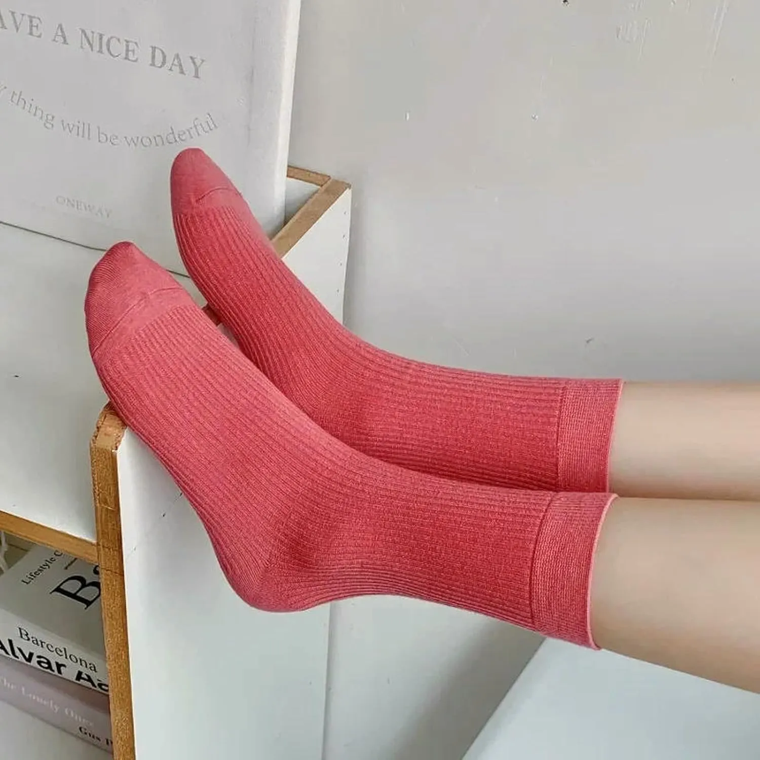 5 Pair Women Solid Color Casual Comfort Breathable Sports Socks