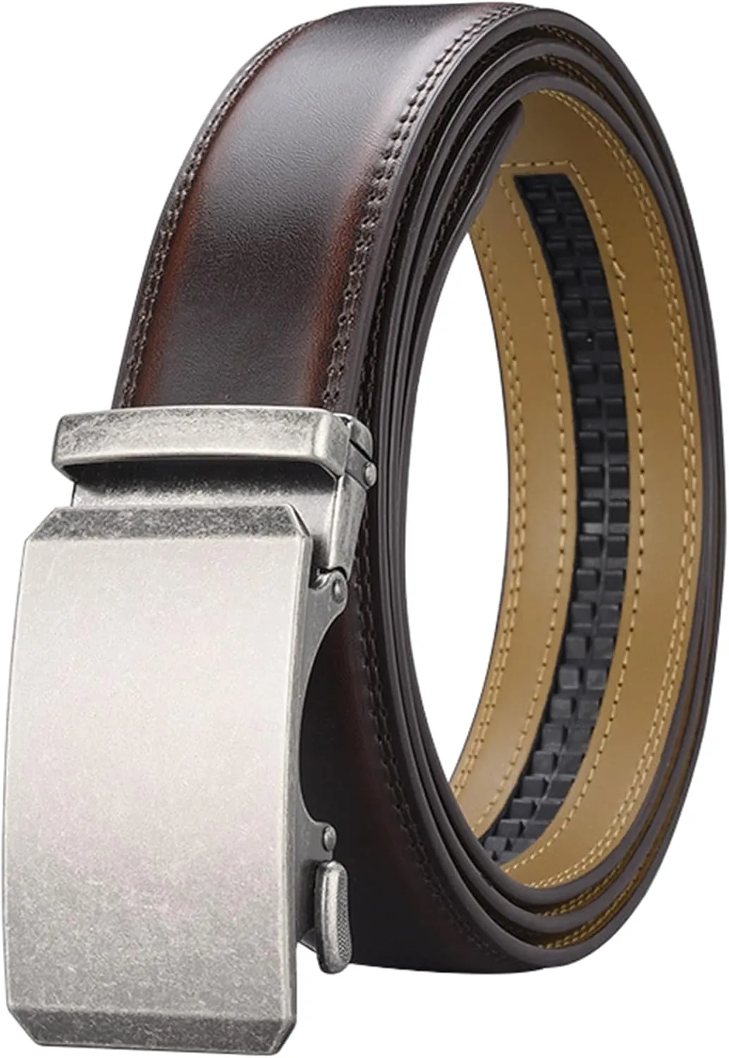 Casual Men's Genuine Leather Belts Automatic Buckle Ratchet Belt Adjustable Waist Strap for Jeans Pants