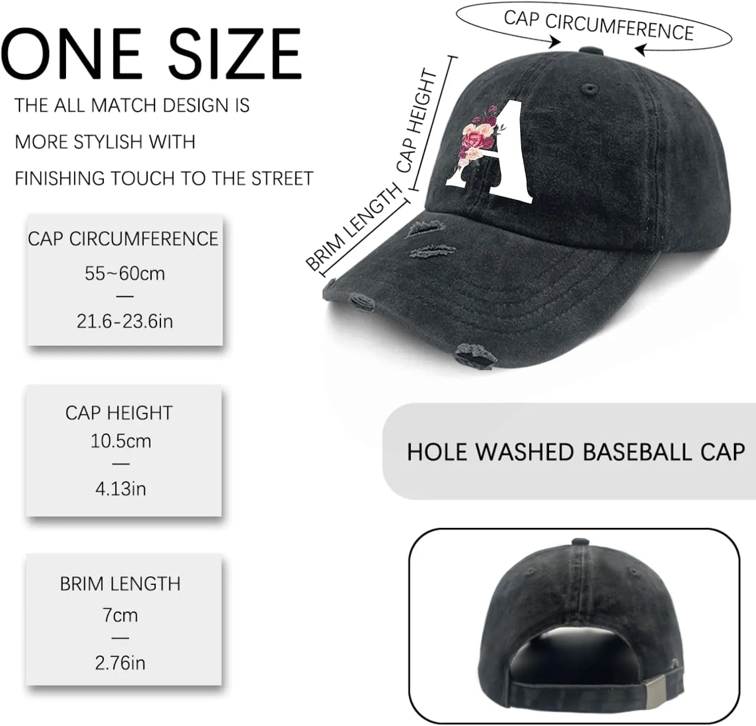 Classic Alphabetes A-Z Cute Letter Caps Cute Baseball Hat Hats for Womens Washed Distressed Baseball