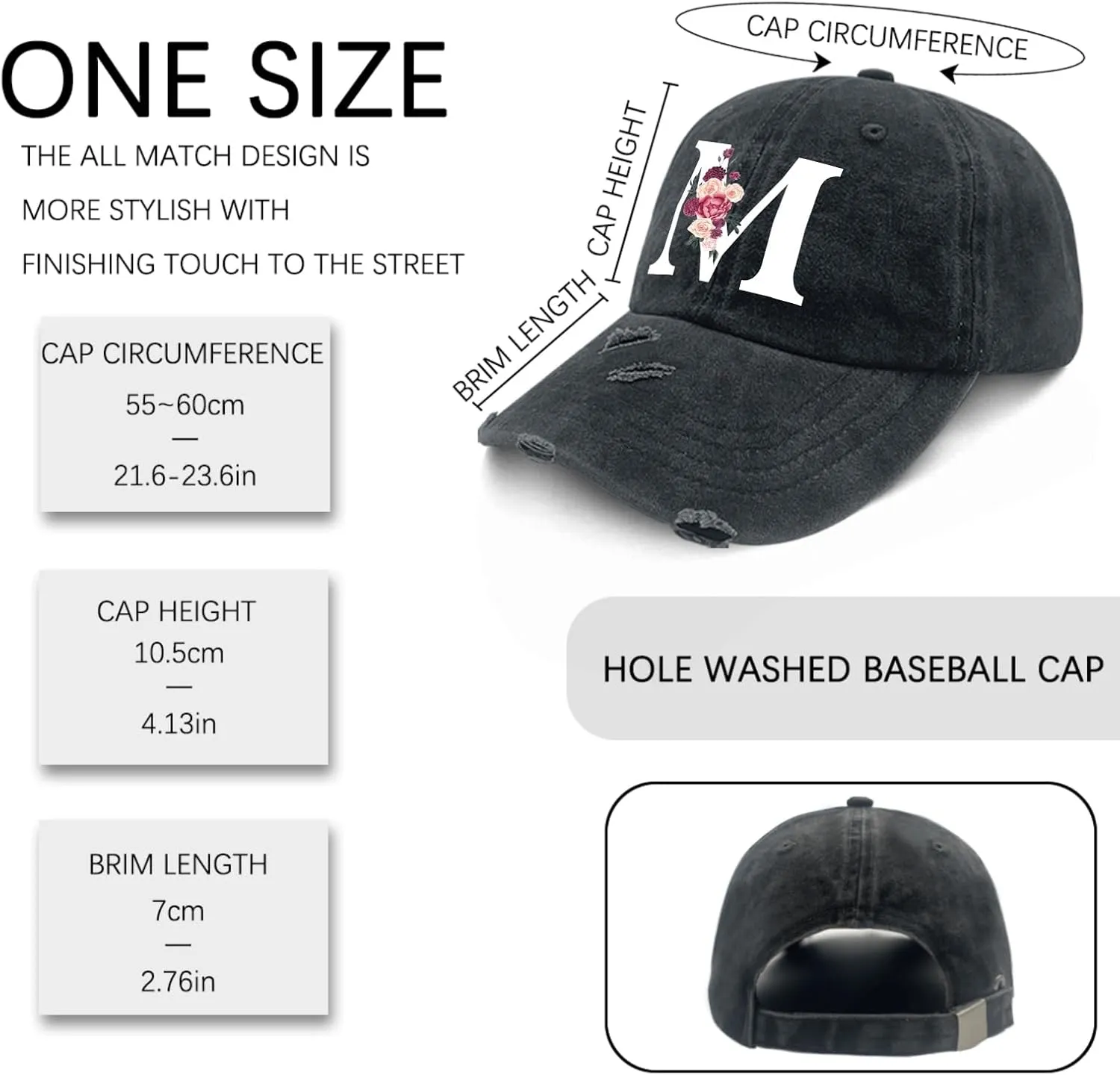 Classic Alphabetes A-Z Cute Letter Caps Cute Baseball Hat Hats for Womens Washed Distressed Baseball