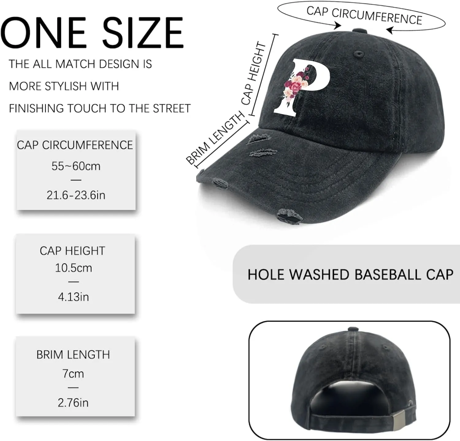 Classic Alphabetes A-Z Cute Letter Caps Cute Baseball Hat Hats for Womens Washed Distressed Baseball