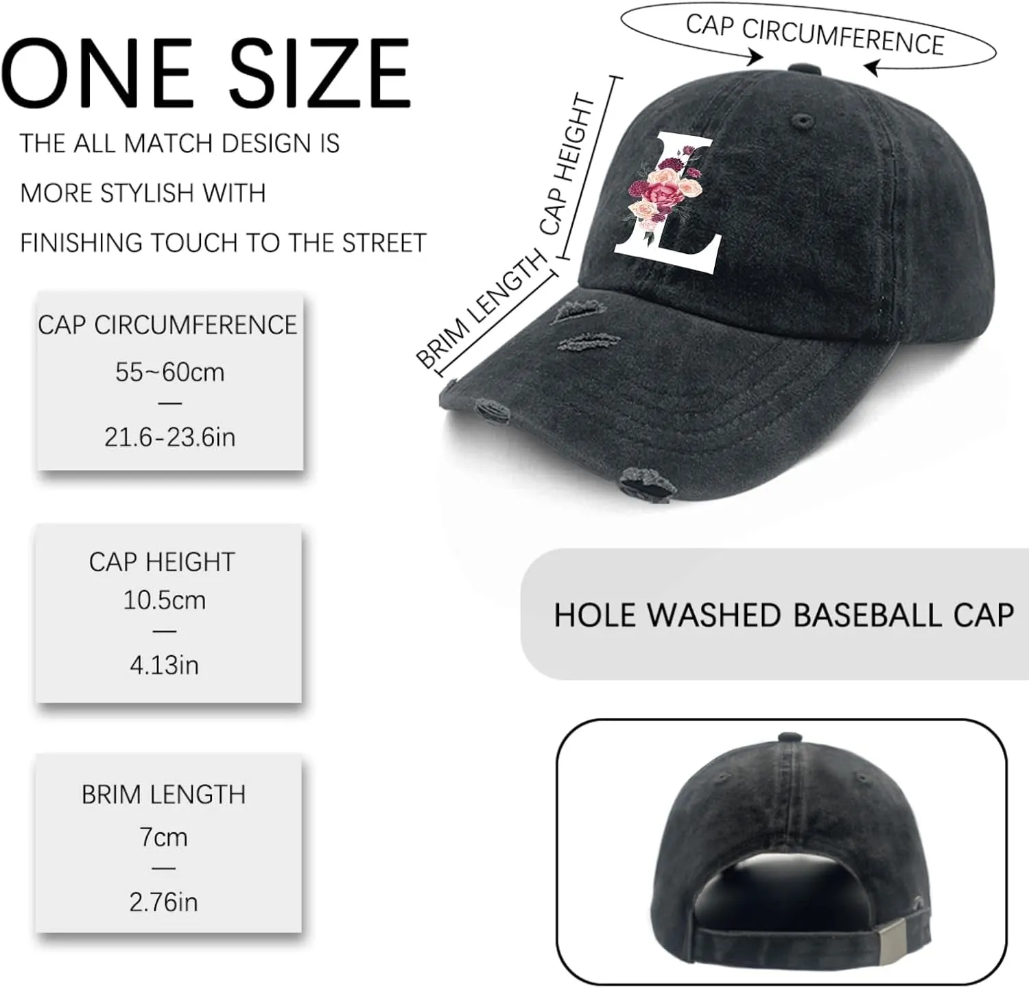 Classic Alphabetes A-Z Cute Letter Caps Cute Baseball Hat Hats for Womens Washed Distressed Baseball
