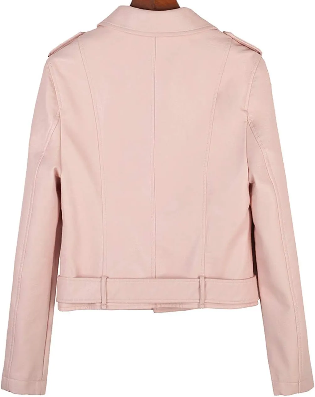 ebossy Women's Moto Stylish Oblique Zip Slimming Faux Leather Biker Cropped Jacket Belt