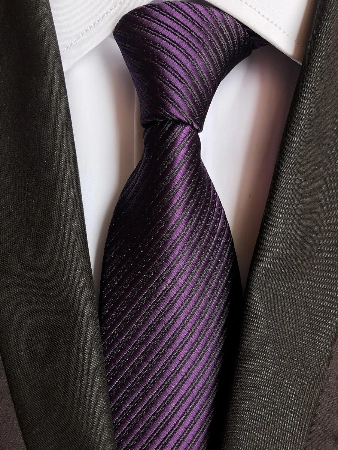 Elfeves Men's Solid Color Ties Fine Stripe Smooth Graduation Formal Suit Necktie