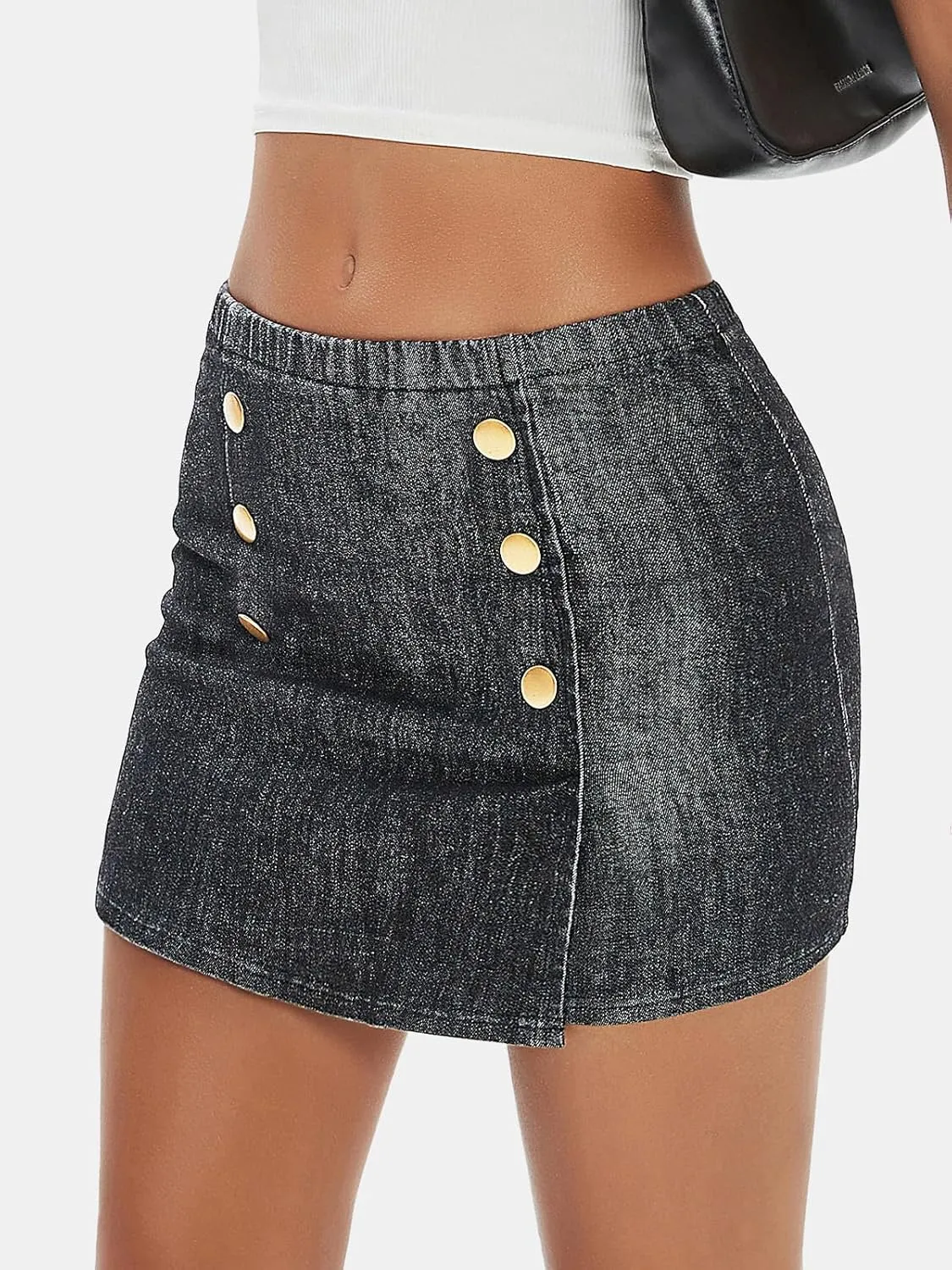 EXLURA Womens Button Bodycon Mini Skirt Sexy Night Club High Waist Elastic Y2K Trendy Short Plaid Skirts