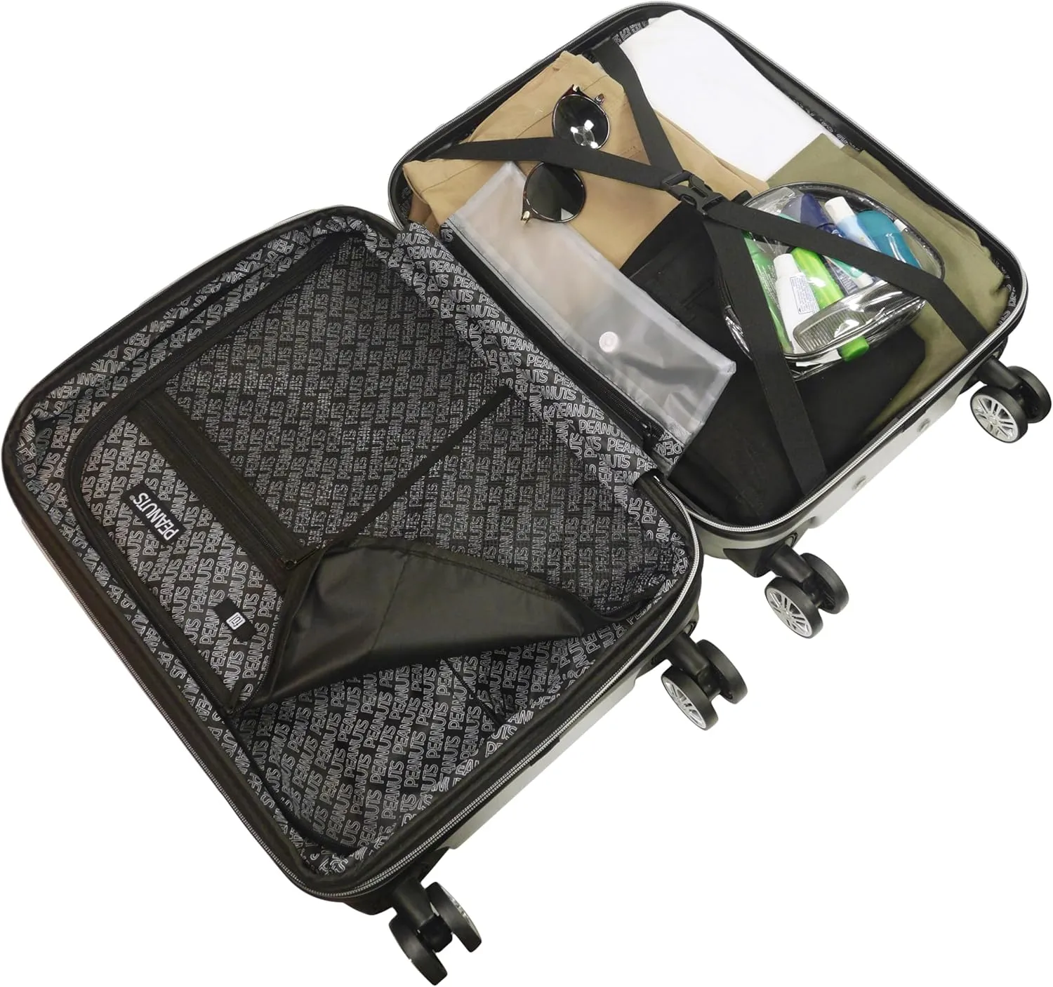 FUL Peanuts 22 Inch Carry on Rolling Luggage, Snoopy and Woodstock Hardshell Suitcase with Wheels, Silver, Medium, Peanuts 22 Inch Carry on Rolling Luggage, Snoopy and Woodstock Hardshell Suitcase
