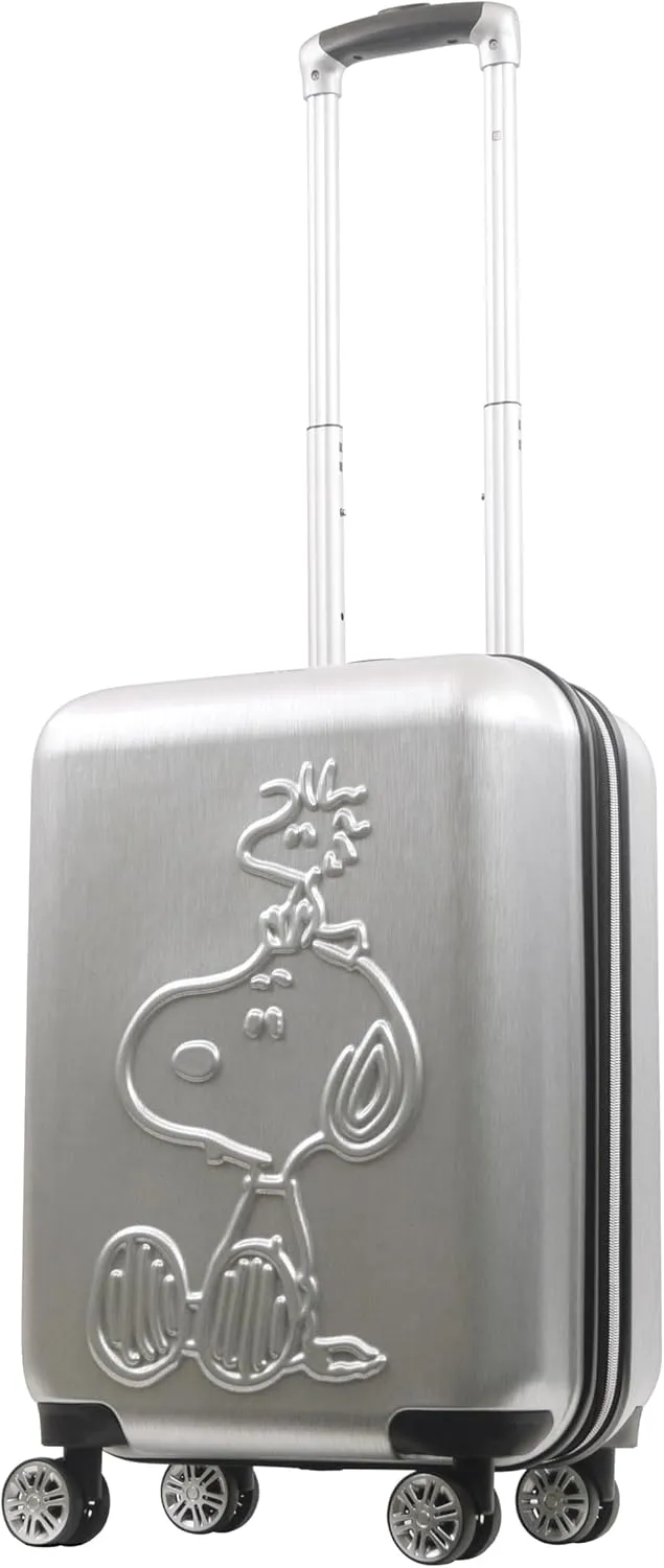 FUL Peanuts 22 Inch Carry on Rolling Luggage, Snoopy and Woodstock Hardshell Suitcase with Wheels, Silver, Medium, Peanuts 22 Inch Carry on Rolling Luggage, Snoopy and Woodstock Hardshell Suitcase