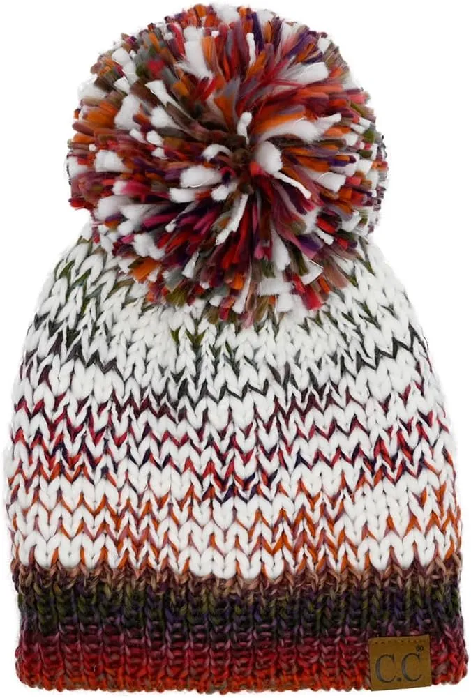 Funky Junque Women's Jumbo Yarn Chunky Knit Slip Stitch Beanie with Pom Pom Hat