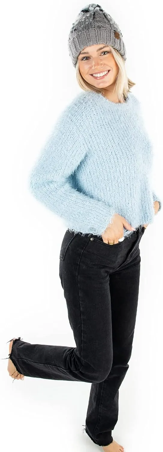 Funky Junque Women's Jumbo Yarn Chunky Knit Slip Stitch Beanie with Pom Pom Hat