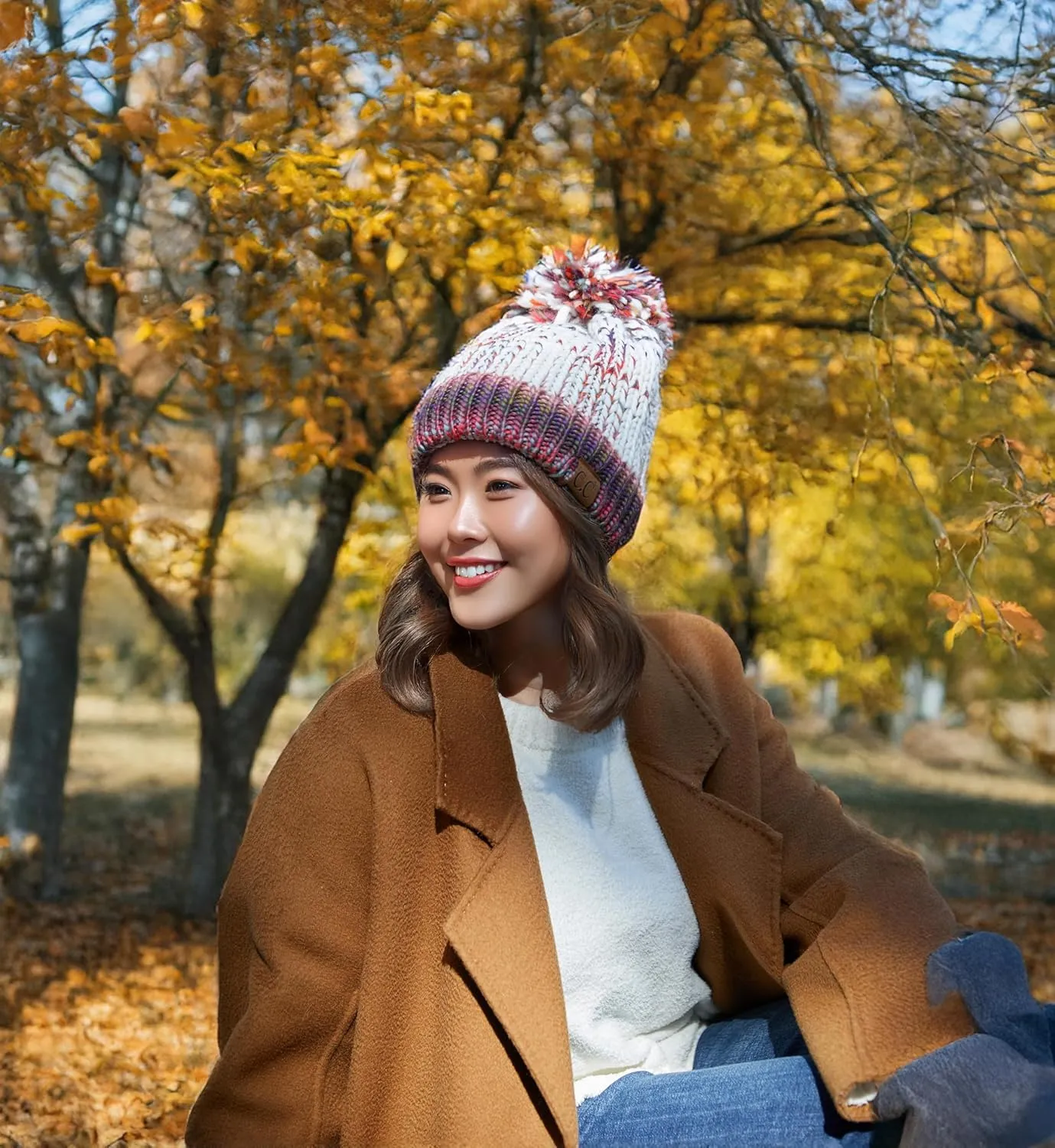Funky Junque Women's Jumbo Yarn Chunky Knit Slip Stitch Beanie with Pom Pom Hat