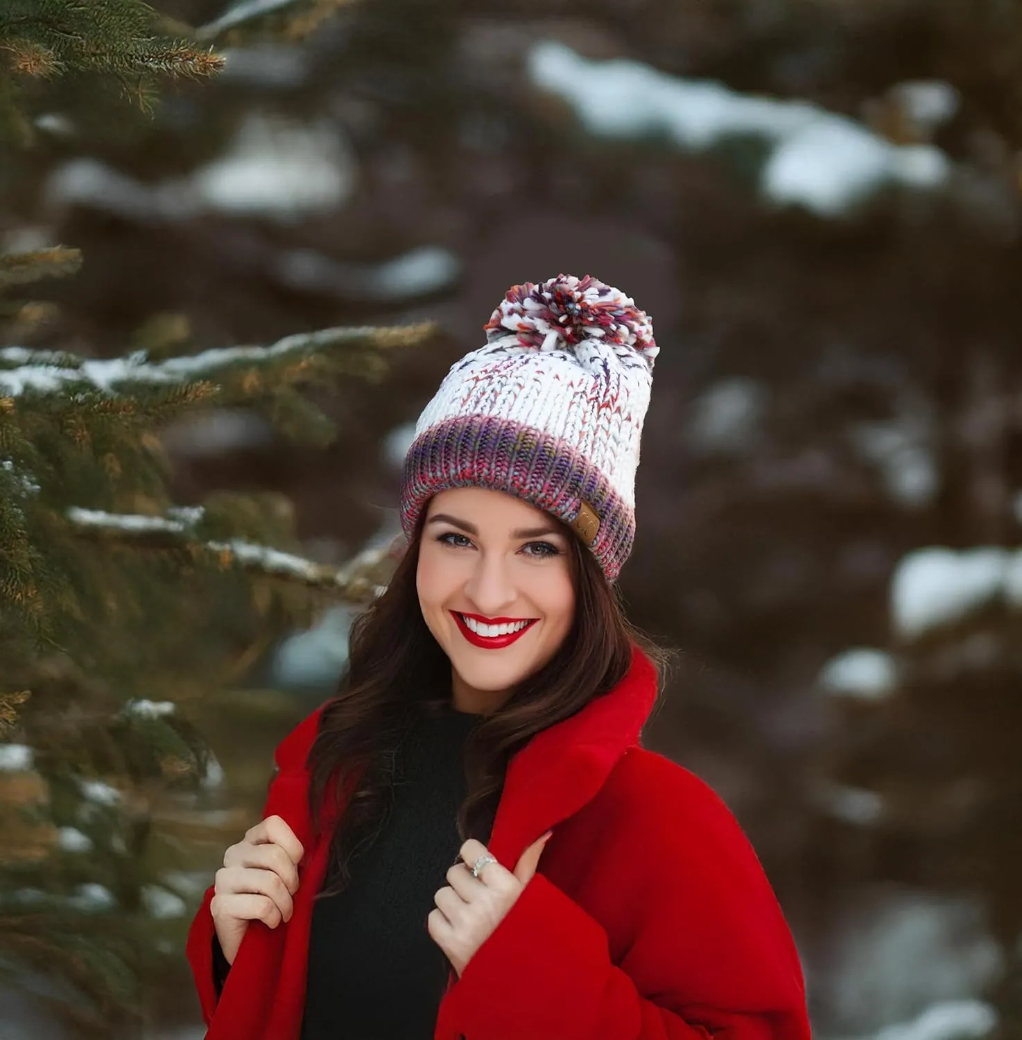Funky Junque Women's Jumbo Yarn Chunky Knit Slip Stitch Beanie with Pom Pom Hat
