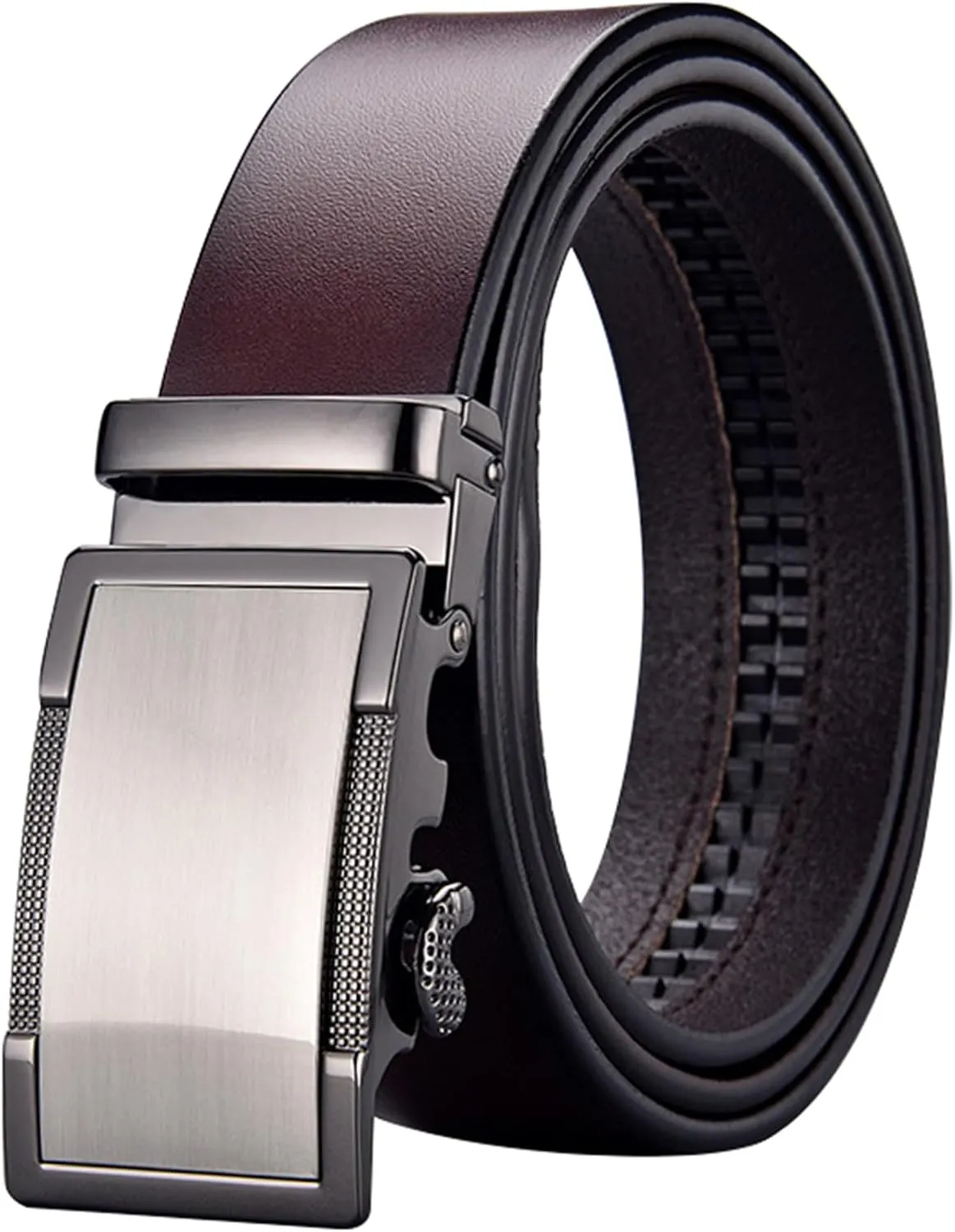 Genuine Leather Belts for Men, Automatic Buckle Ratchet Waist Strap Classic Belt for Jeans Pants Suits
