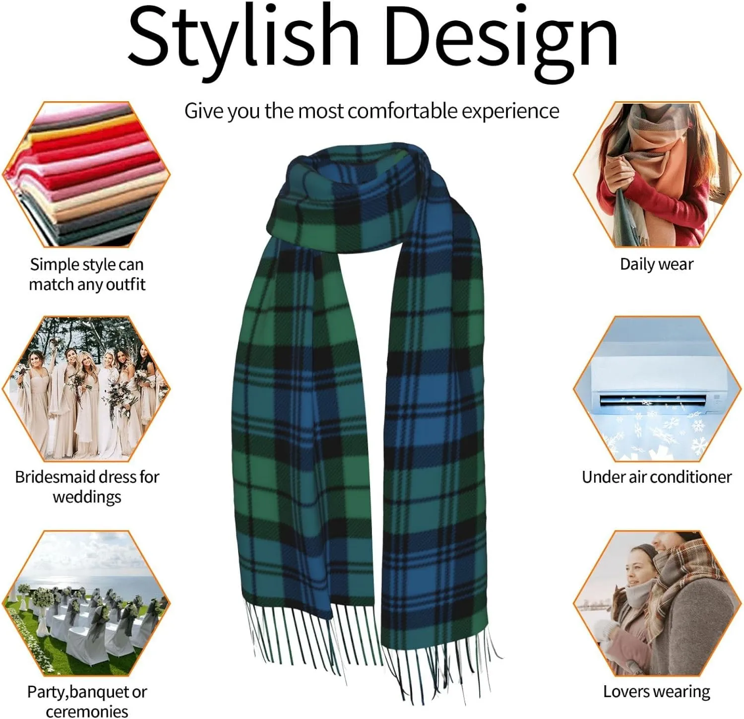 Holiday Red Green Tartan Plaid Imitation Cashmere Tassel Scarf Winter Scarf Autumn Softest Classic Warm