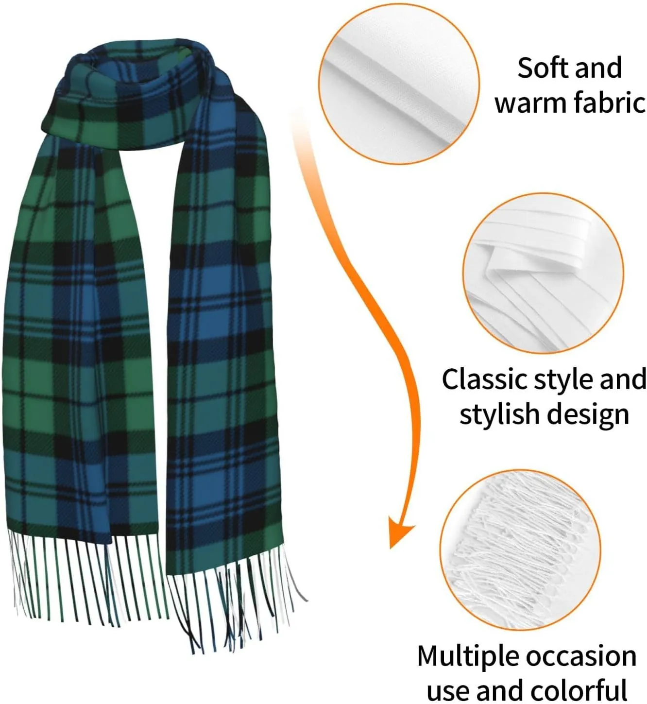Holiday Red Green Tartan Plaid Imitation Cashmere Tassel Scarf Winter Scarf Autumn Softest Classic Warm