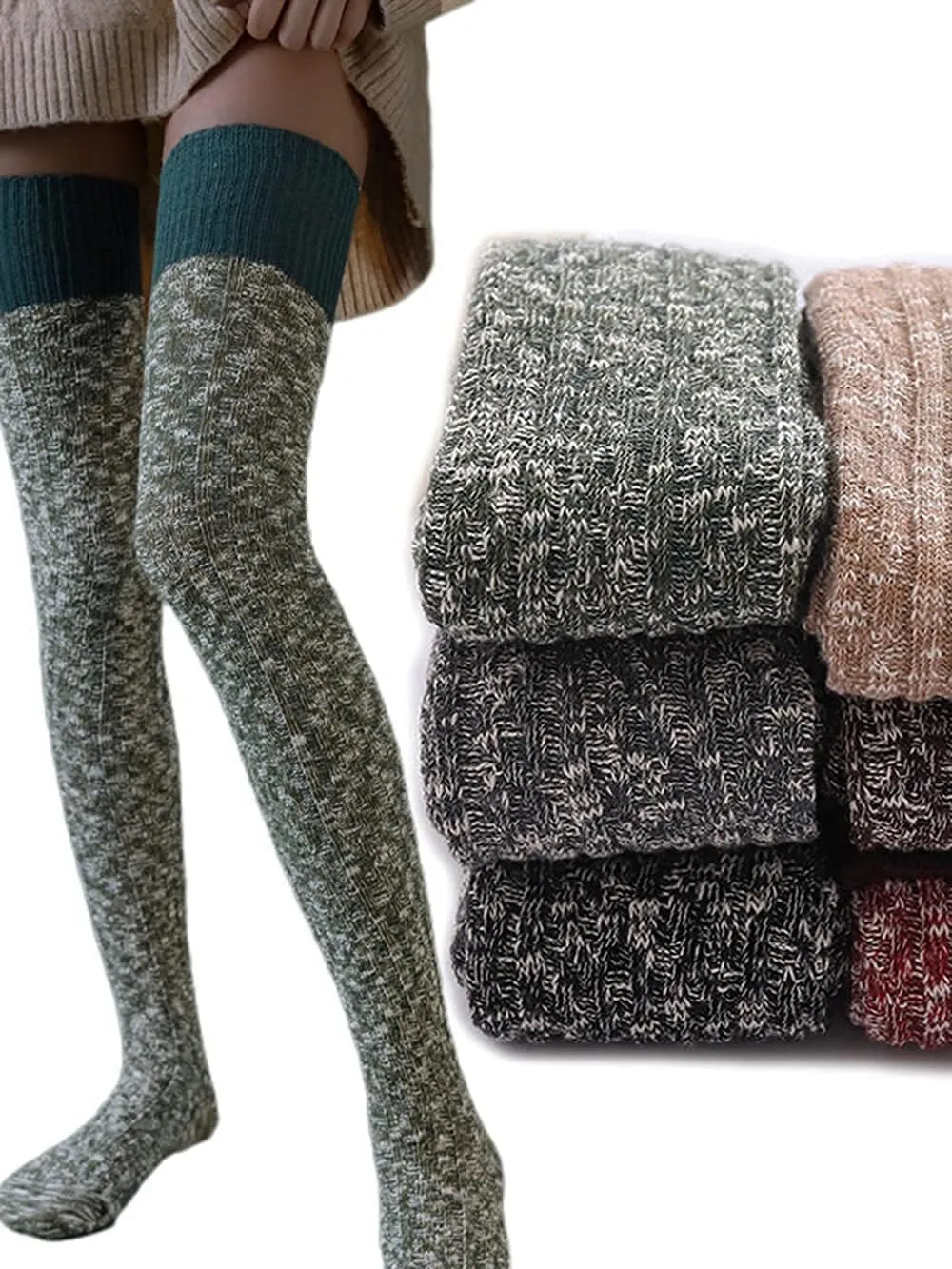 HYTENSUN Women's Thigh High Knitted Winter Boot Socks Vintage Extra Long Leg Warmer Over Knee High Stockings