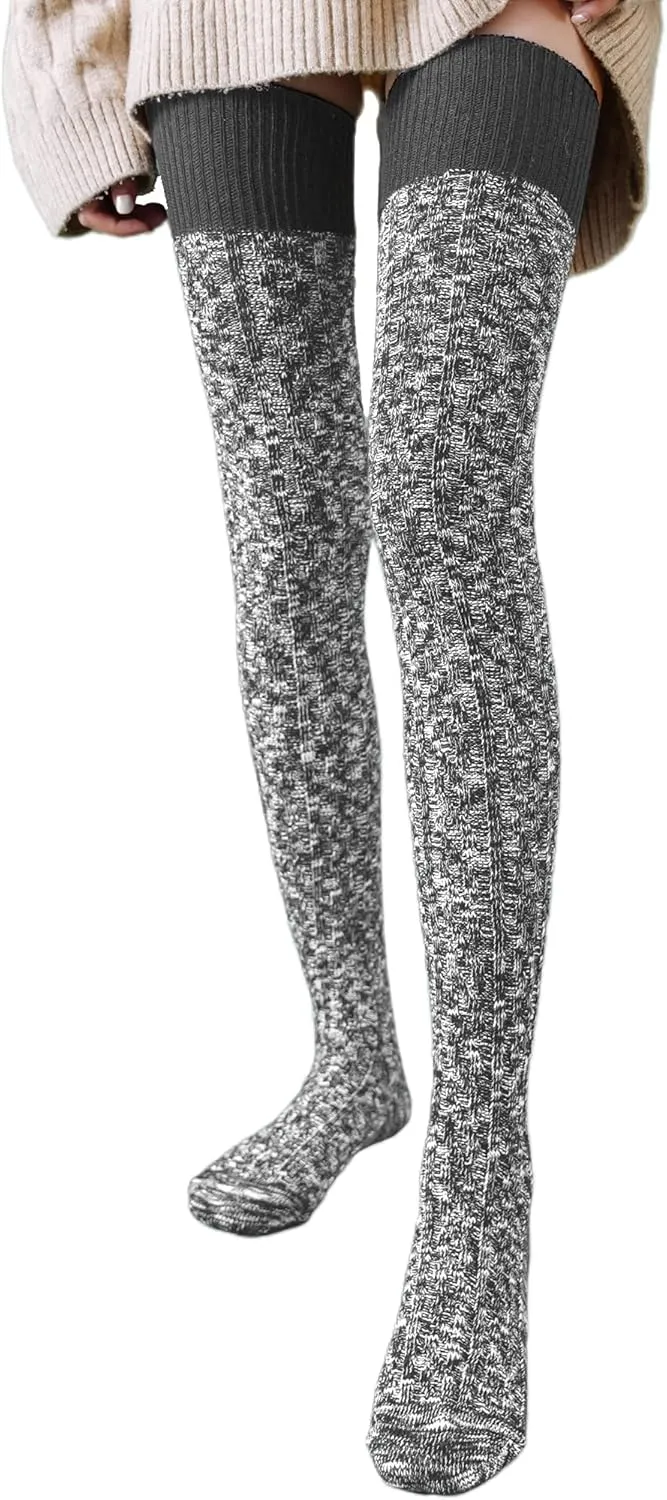 HYTENSUN Women's Thigh High Knitted Winter Boot Socks Vintage Extra Long Leg Warmer Over Knee High Stockings