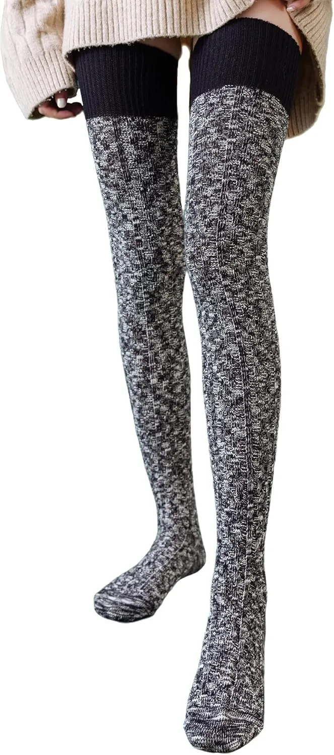 HYTENSUN Women's Thigh High Knitted Winter Boot Socks Vintage Extra Long Leg Warmer Over Knee High Stockings