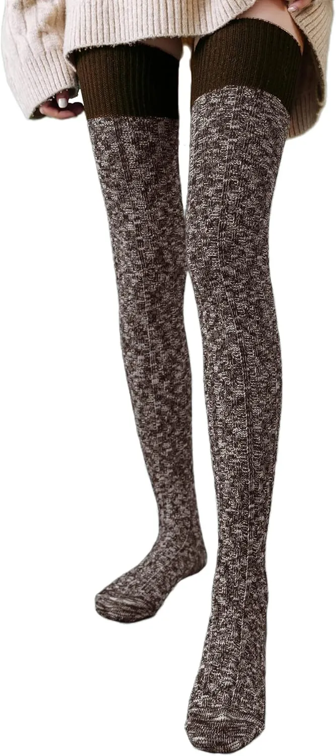 HYTENSUN Women's Thigh High Knitted Winter Boot Socks Vintage Extra Long Leg Warmer Over Knee High Stockings