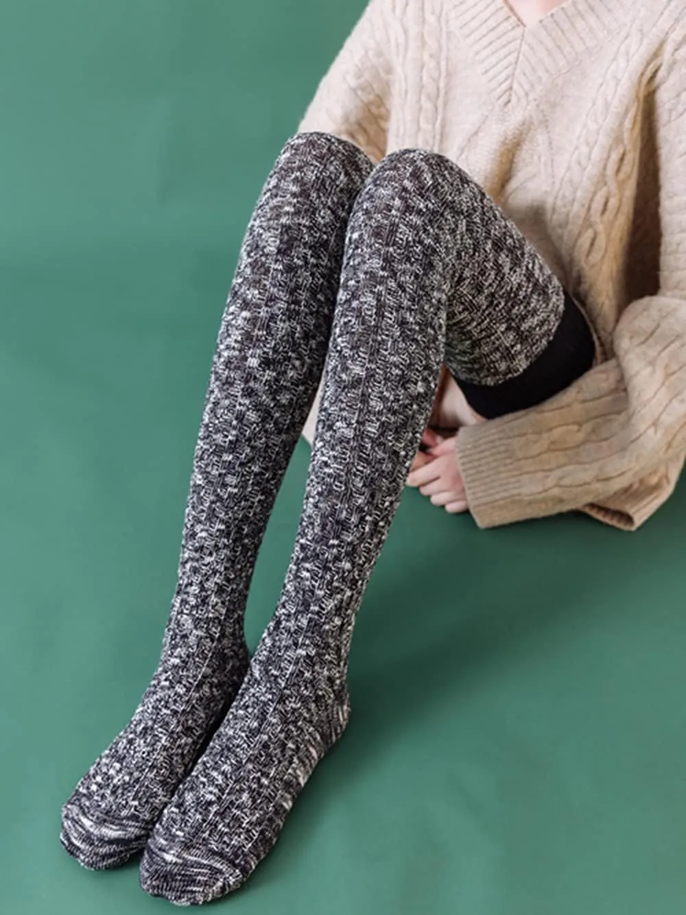 HYTENSUN Women's Thigh High Knitted Winter Boot Socks Vintage Extra Long Leg Warmer Over Knee High Stockings