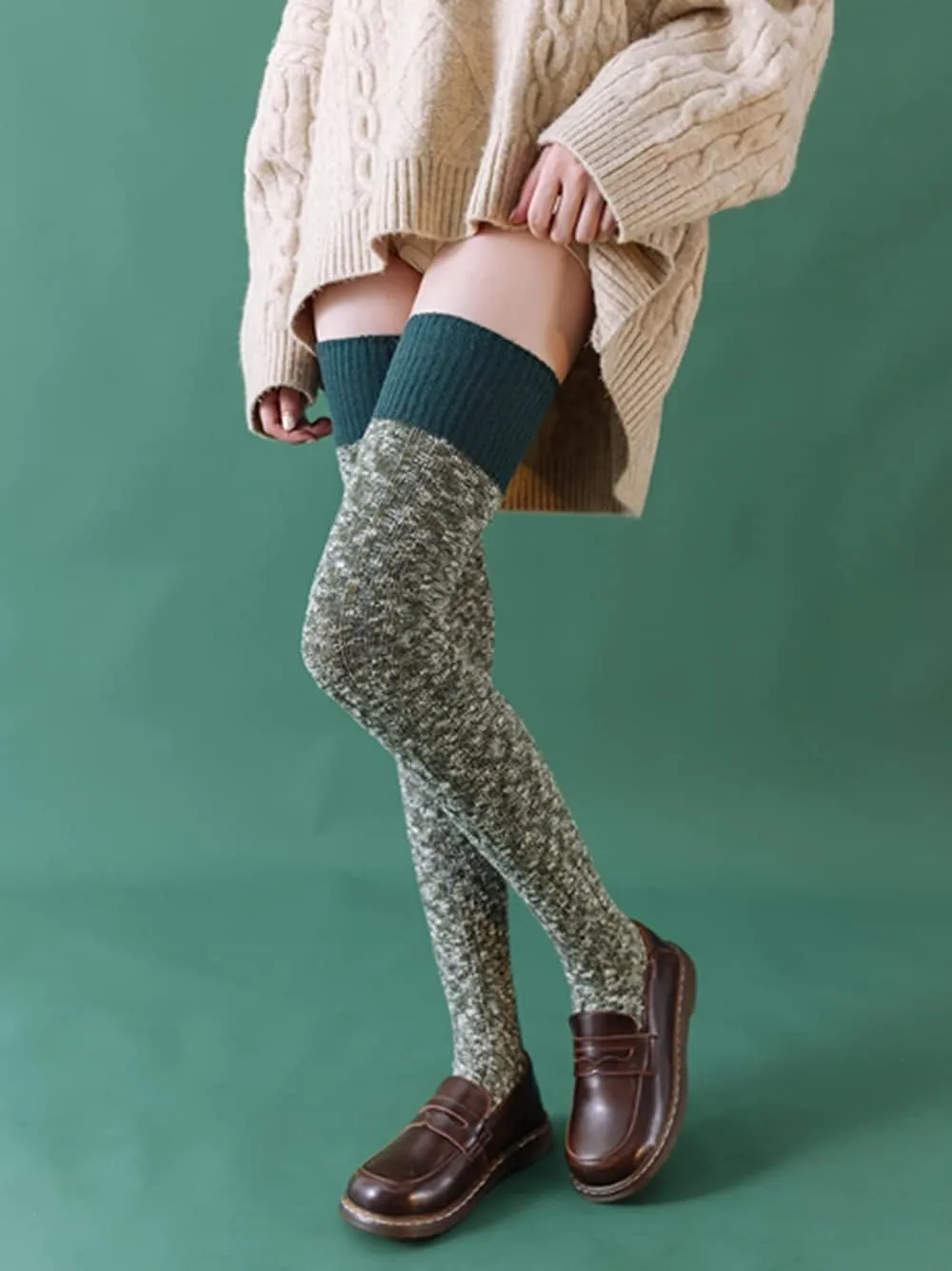 HYTENSUN Women's Thigh High Knitted Winter Boot Socks Vintage Extra Long Leg Warmer Over Knee High Stockings