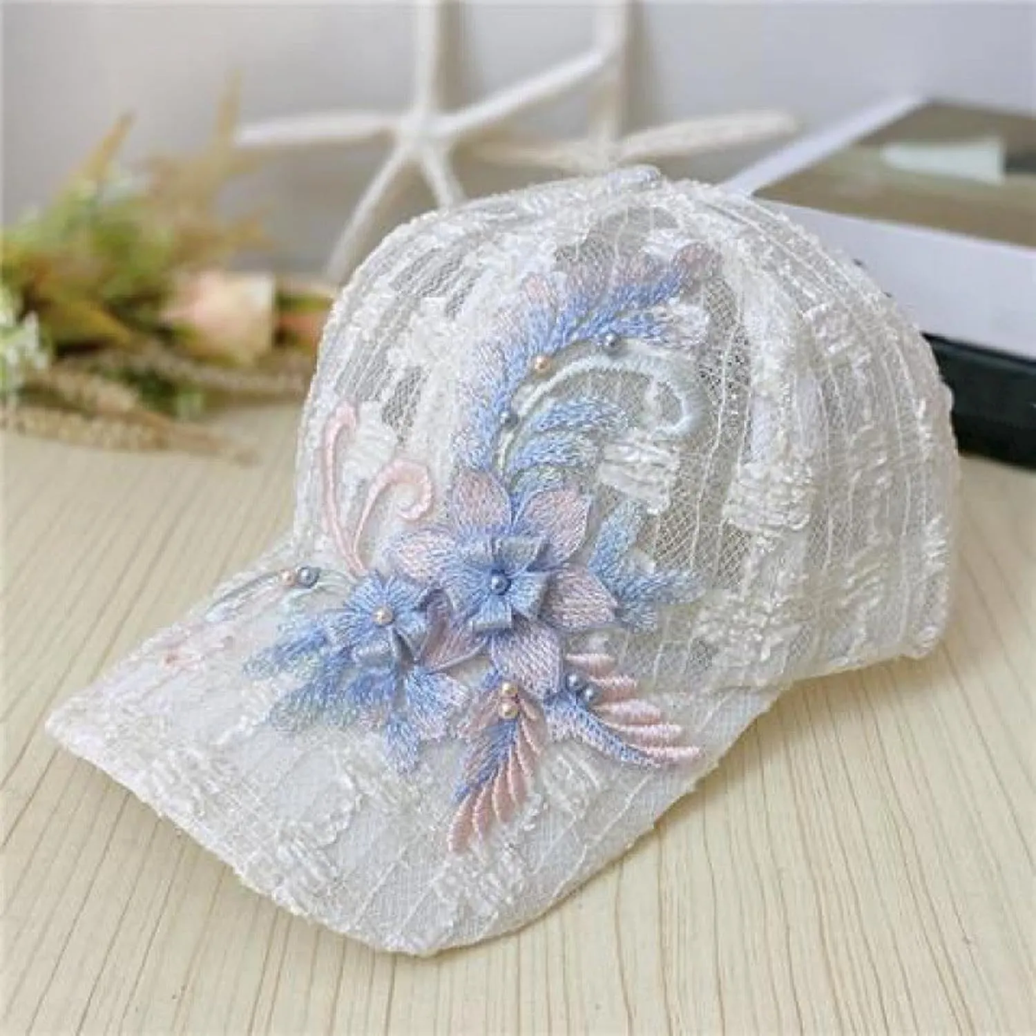 Lace Baseball Cap Floral Embroidered Baseball Hats Adjustable Snapback Mesh Trucker Sun Hat for Women 2024​