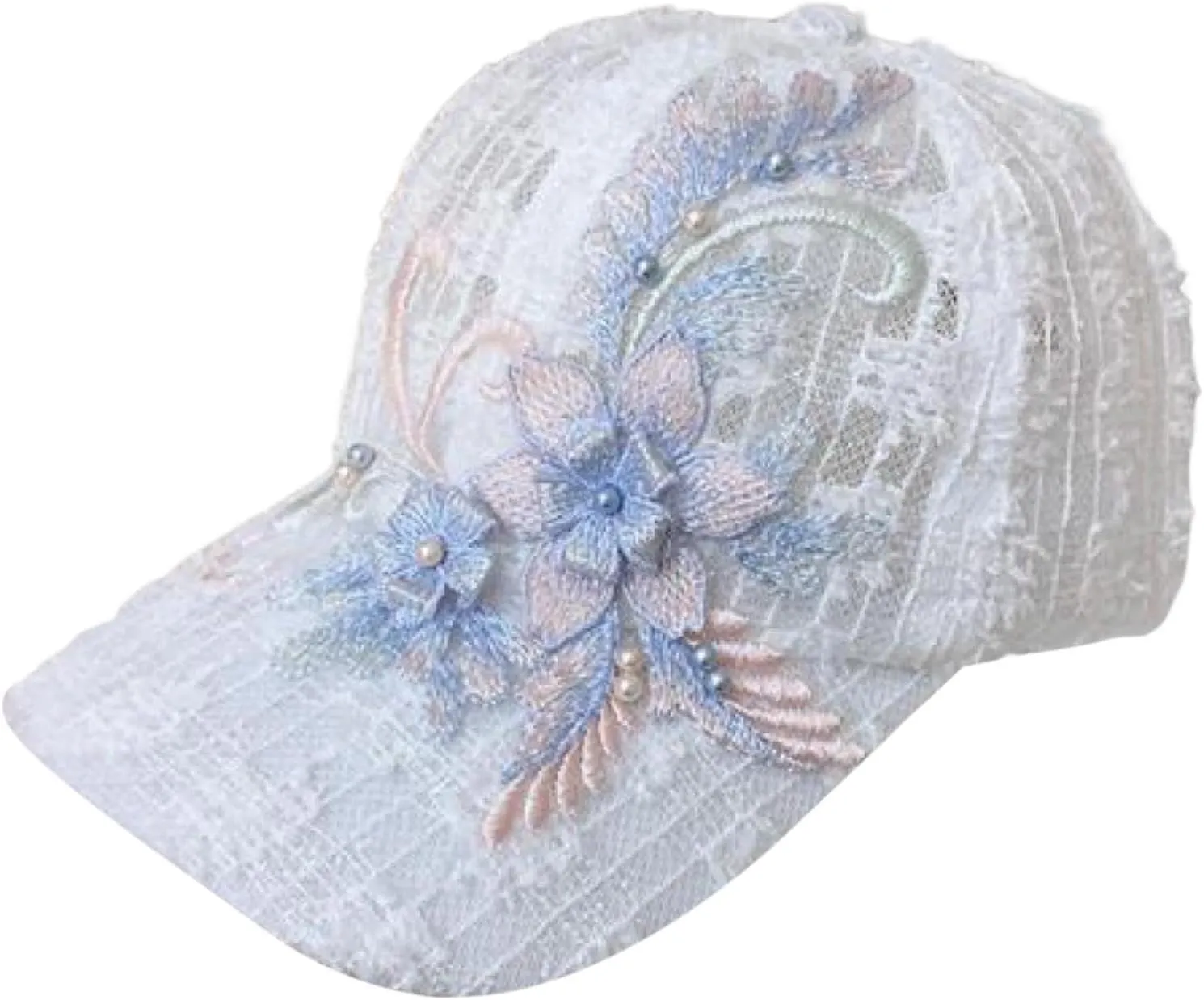 Lace Baseball Cap Floral Embroidered Baseball Hats Adjustable Snapback Mesh Trucker Sun Hat for Women 2024​