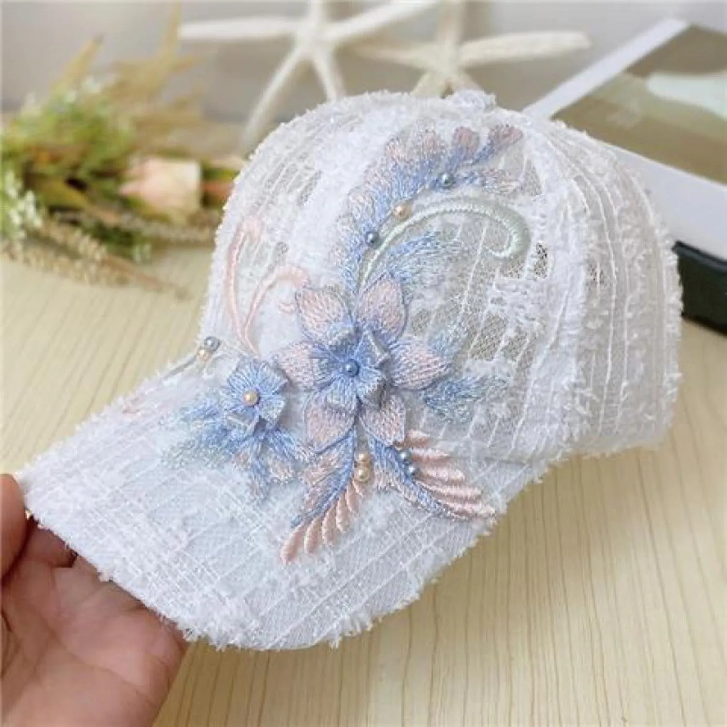 Lace Baseball Cap Floral Embroidered Baseball Hats Adjustable Snapback Mesh Trucker Sun Hat for Women 2024​
