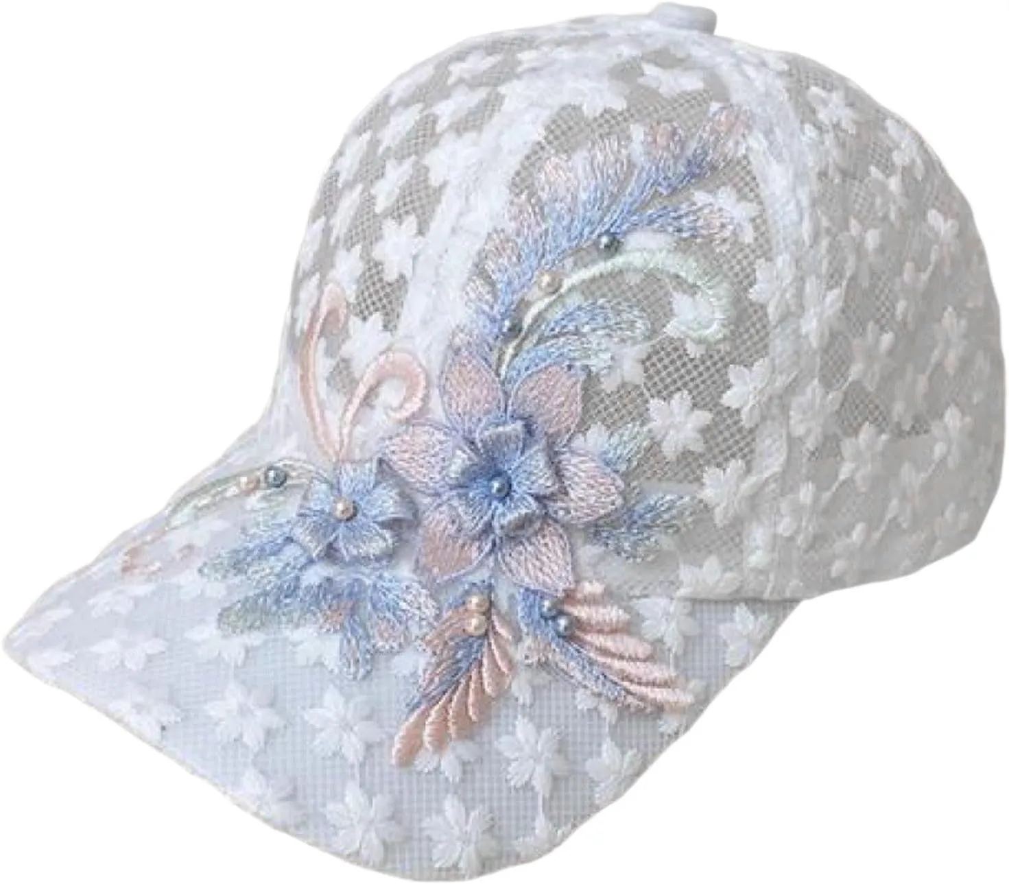 Lace Baseball Cap Floral Embroidered Baseball Hats Adjustable Snapback Mesh Trucker Sun Hat for Women 2024​