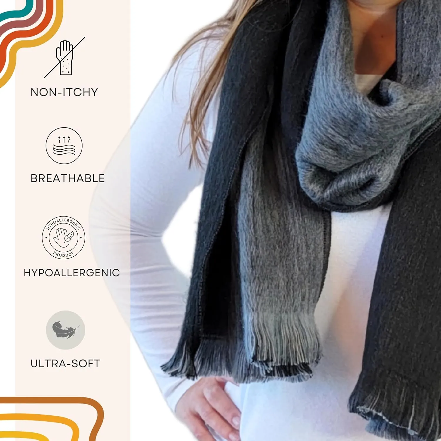 LATITUDE ZERO Alpaca Wool Blend Scarf - Unisex, Super Soft & Warm, Ideal gift for Men & Women