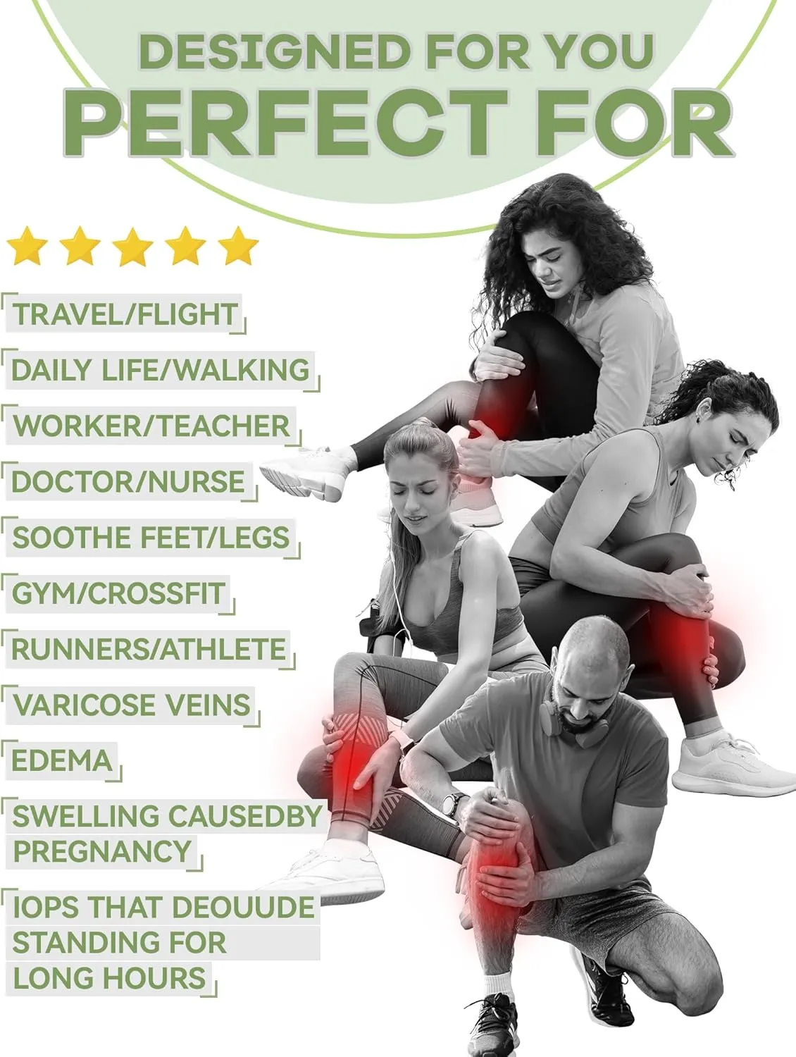 Light Compression Socks for Women Men(2 Pairs)Bamboo Viscose 20-30 mmHg Graduated Knee High Support for Flight Travel