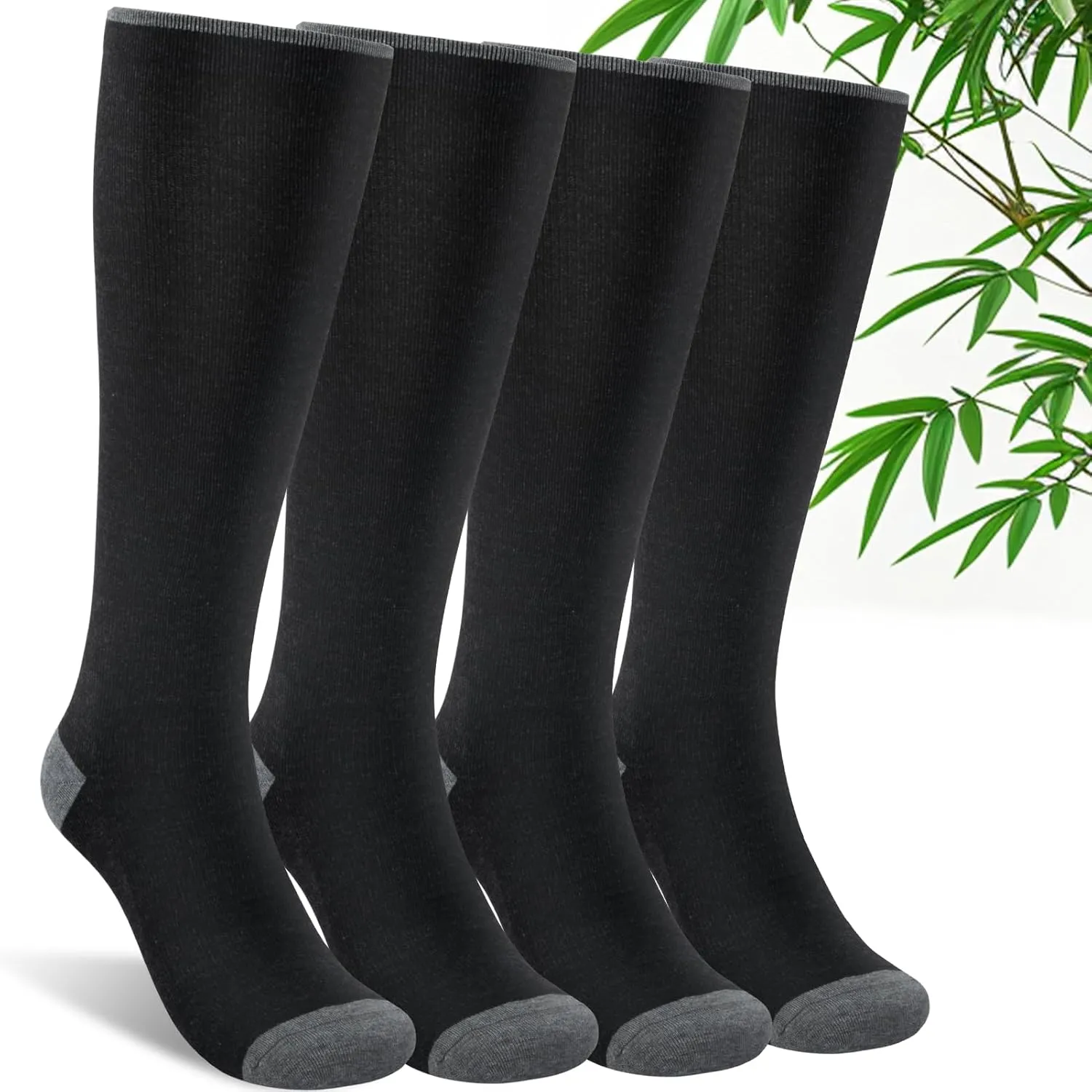 Light Compression Socks for Women Men(2 Pairs)Bamboo Viscose 20-30 mmHg Graduated Knee High Support for Flight Travel