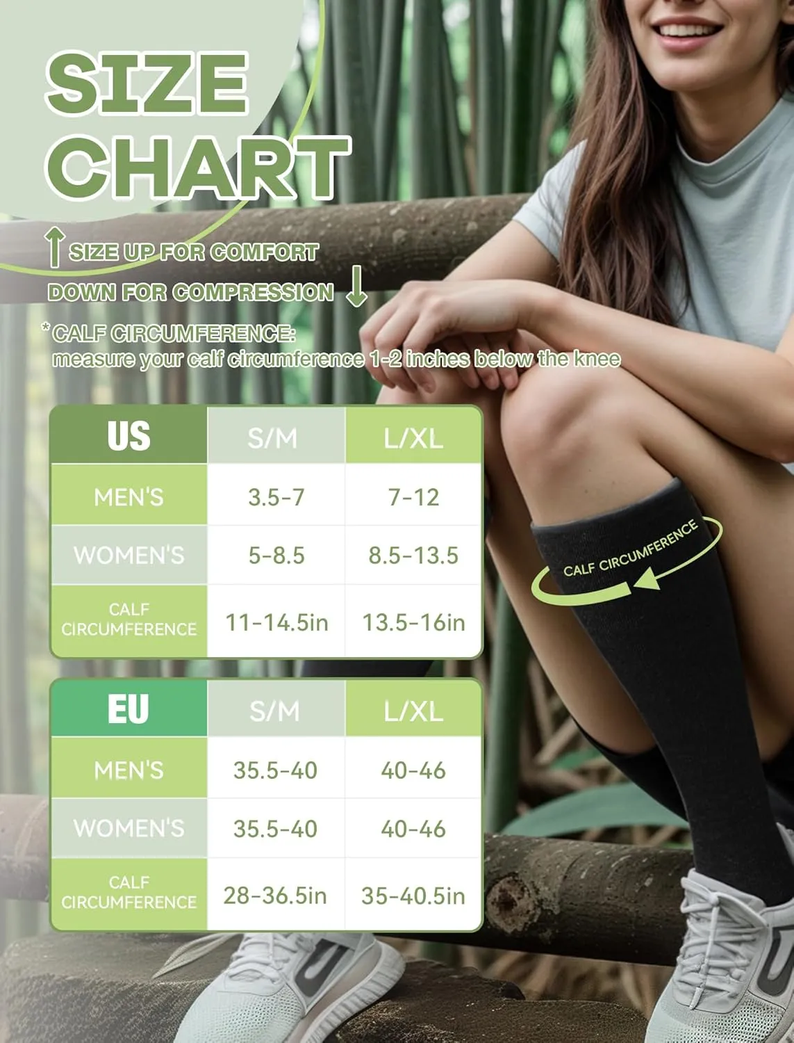 Light Compression Socks for Women Men(2 Pairs)Bamboo Viscose 20-30 mmHg Graduated Knee High Support for Flight Travel