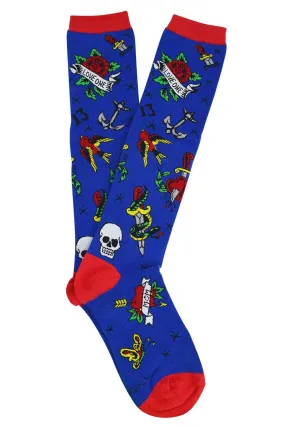 Loungefly Tattoo Flash Blue Knee High Socks