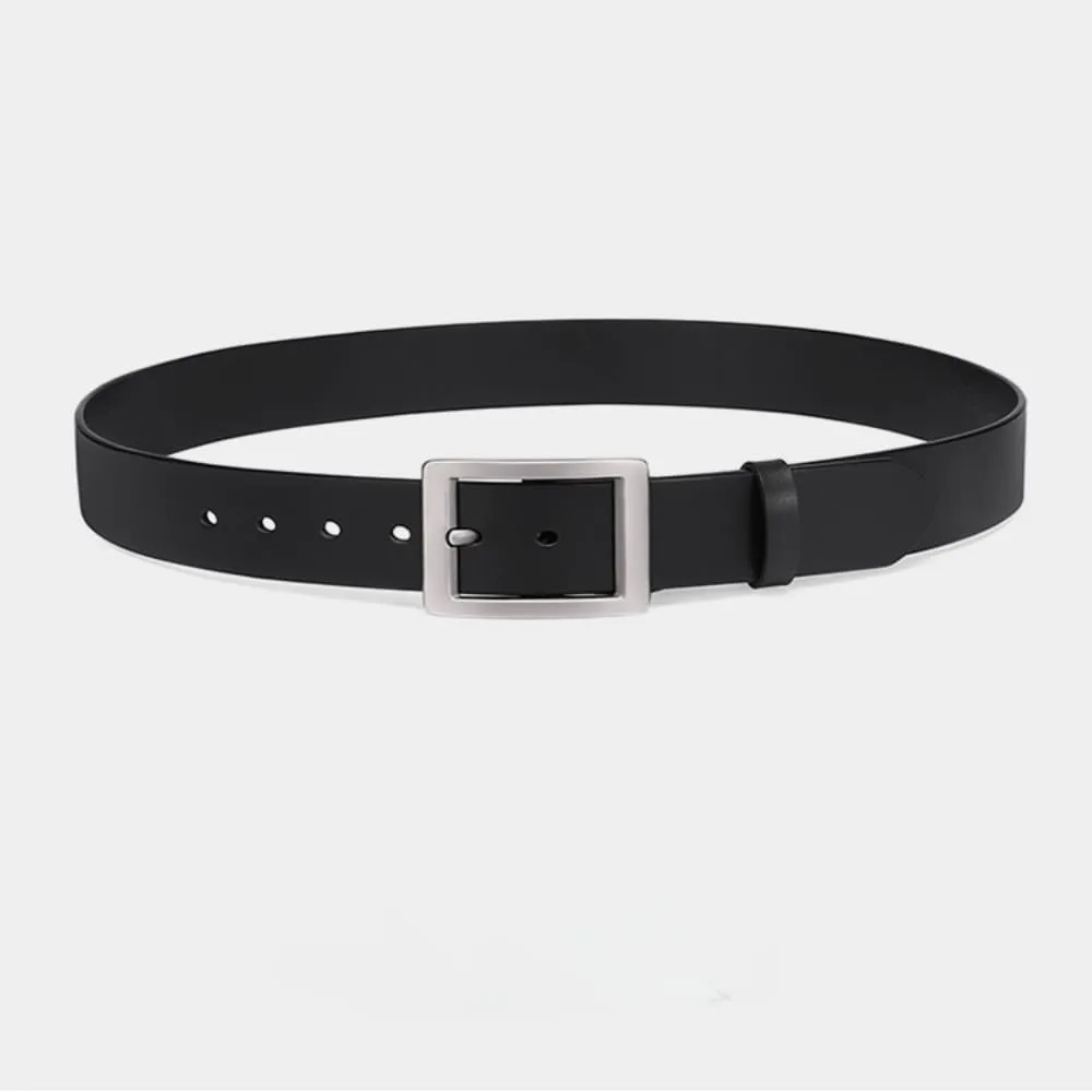 Men Black Belts with Eyelets Silver Metal Buckle Premium Genuine Leather Fashion (black,125CM)