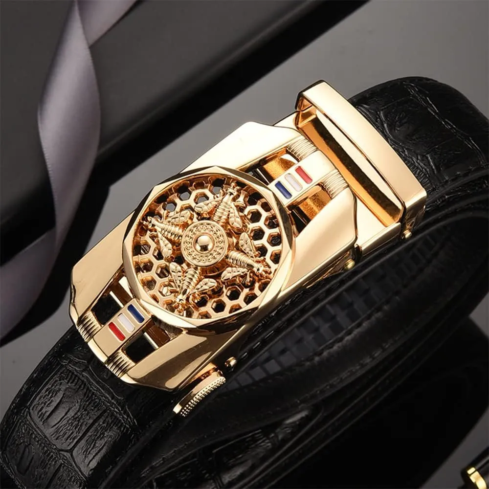 Men Genuine Leather Belts Stone Pattern Business Work Automatic Buckle Belts for Men