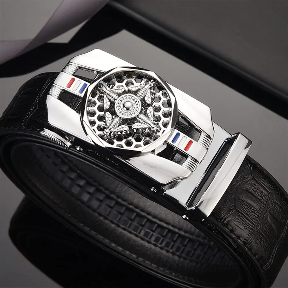 Men Genuine Leather Belts Stone Pattern Business Work Automatic Buckle Belts for Men