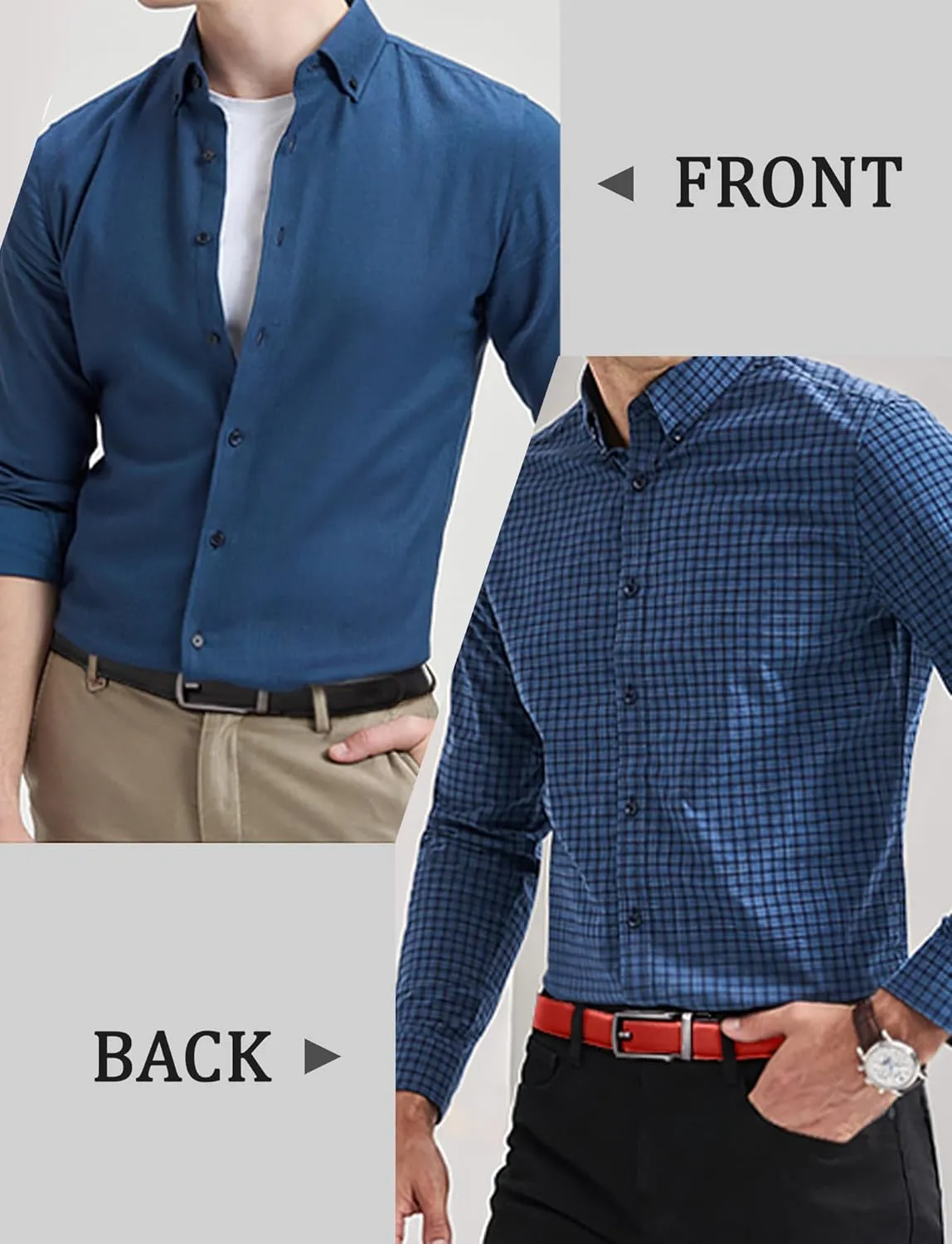 Mens Genuine Leather Belt Two-in-One Reversible Business Belt Classic Work Waist Belts with Single Prong Buckle