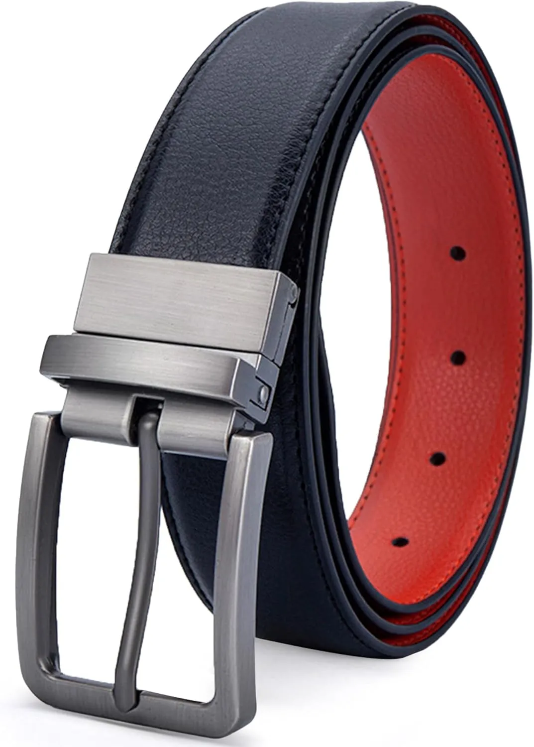 Mens Genuine Leather Belt Two-in-One Reversible Business Belt Classic Work Waist Belts with Single Prong Buckle