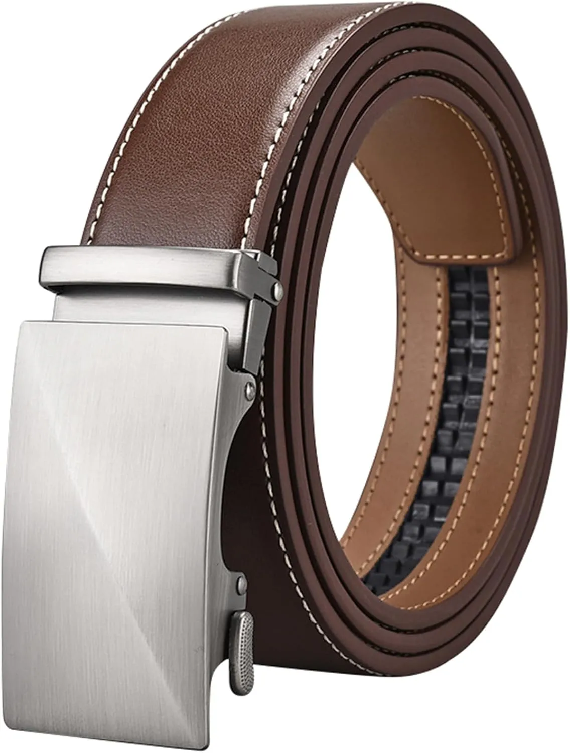 Men's Genuine Leather Ratchet Belt Business Genuine Leather Waist Strap Solid Color Automatic Buckle Belts