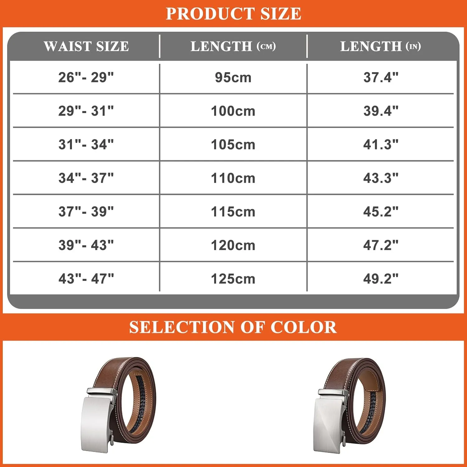 Men's Genuine Leather Ratchet Belt Business Genuine Leather Waist Strap Solid Color Automatic Buckle Belts