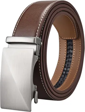 Men's Genuine Leather Ratchet Belt Business Genuine Leather Waist Strap Solid Color Automatic Buckle Belts