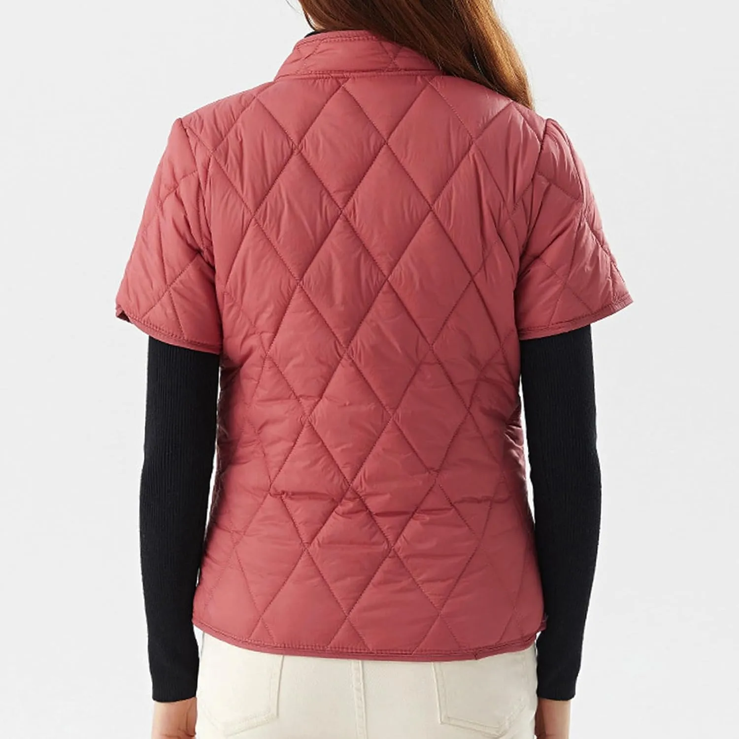 Quilted Jackets for Women Lightweight Petite Cropped Fall Puffer Down Jackets Parkas Button Short Sleeve Winter Coat