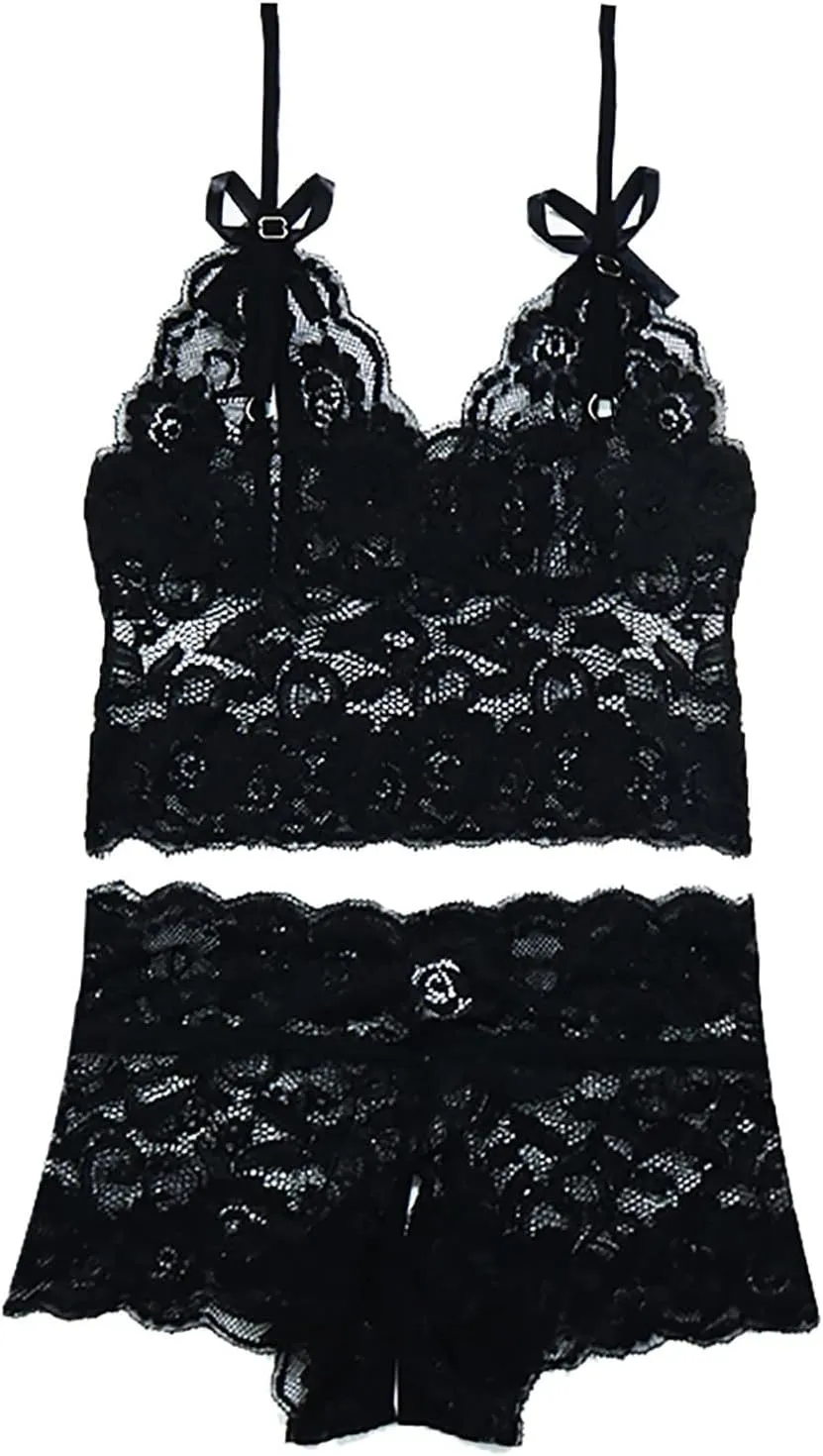 Sexy Floral Embroidered Flower Mesh Lingerie Set Cut Out Bralette   Panty High Waisted Two Piece Lingerie Sets K
