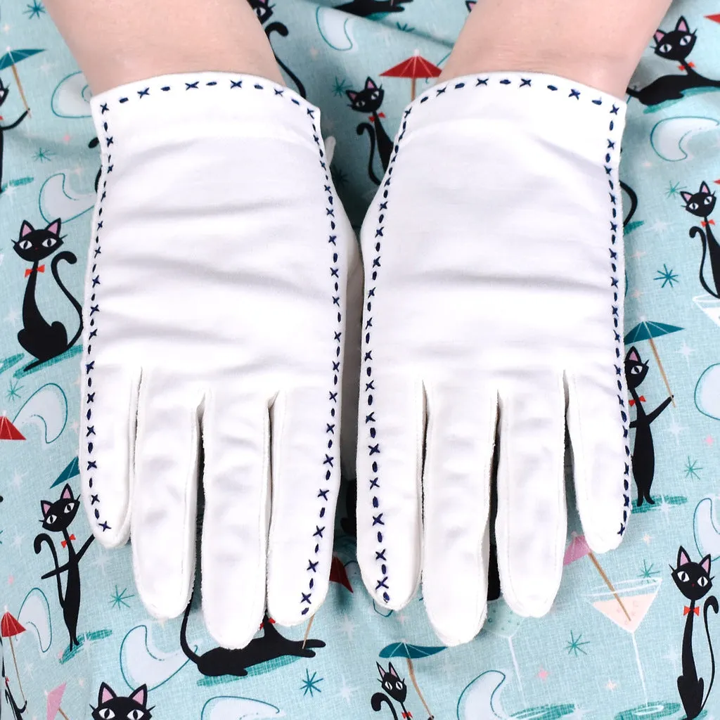 Short Navy X Embroidered Vintage Gloves