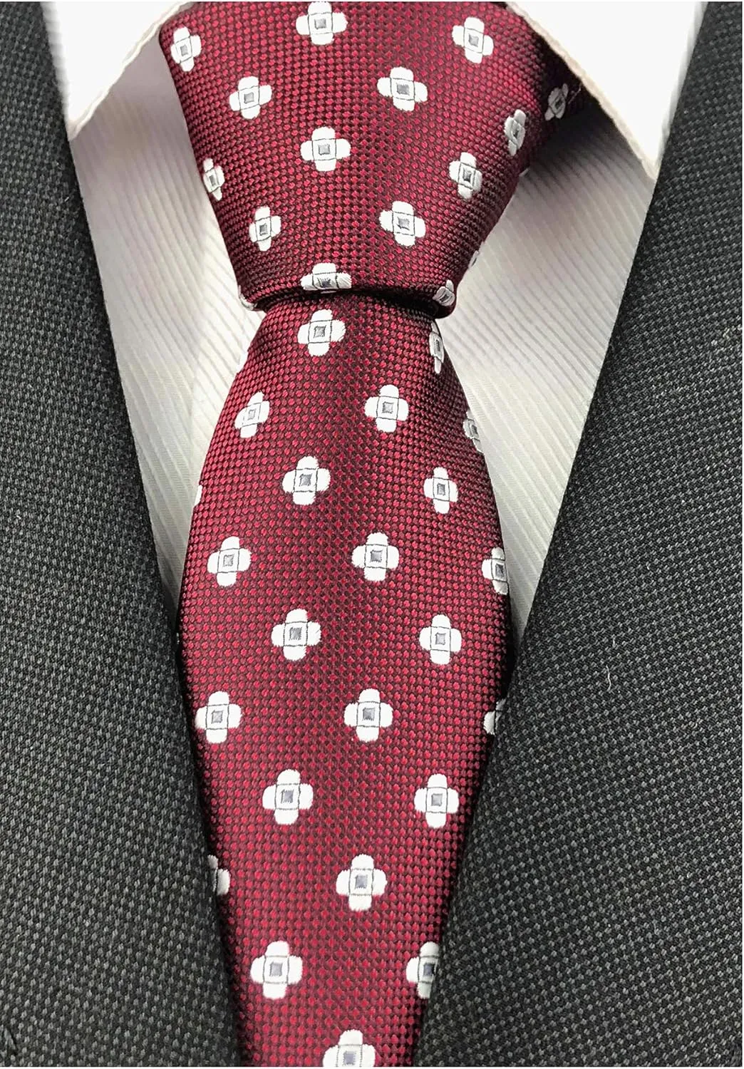 Slim Silk Necktie for Men Woven Jacquard Patterned Business Wedding Skinny Ties