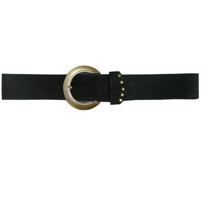 Stepped Waist Belt - Black Suede