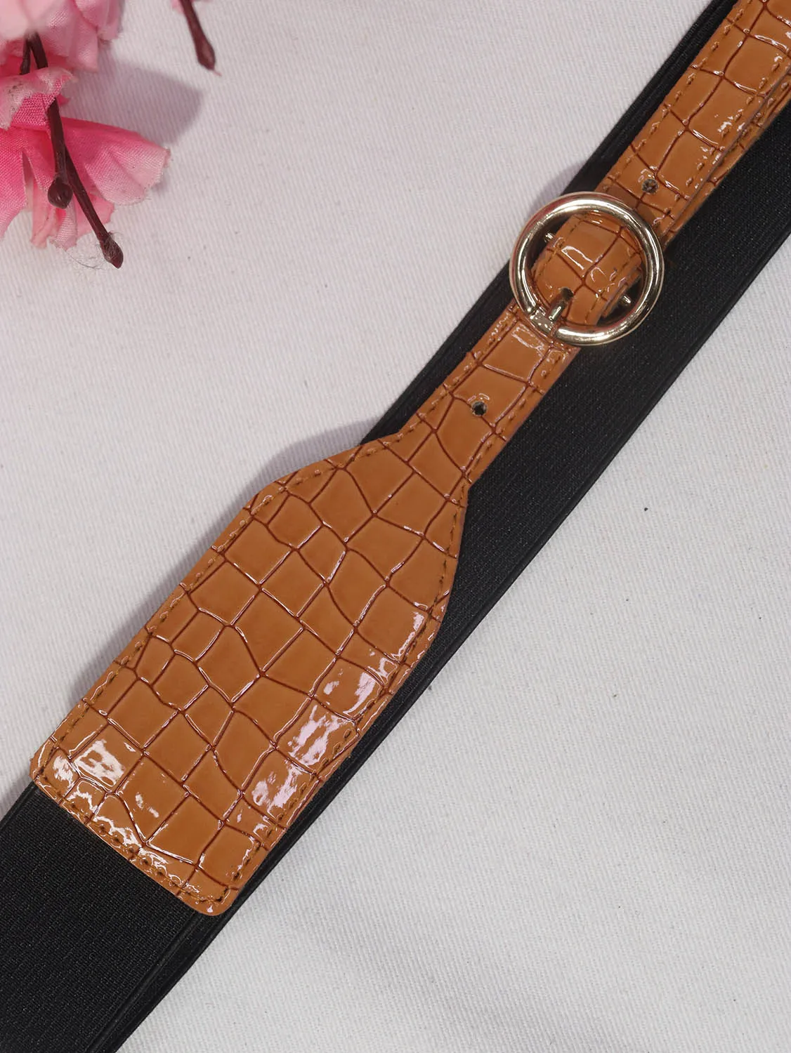 Stylish Brown Faux Leather Belt: Elastic Buckle Accessory