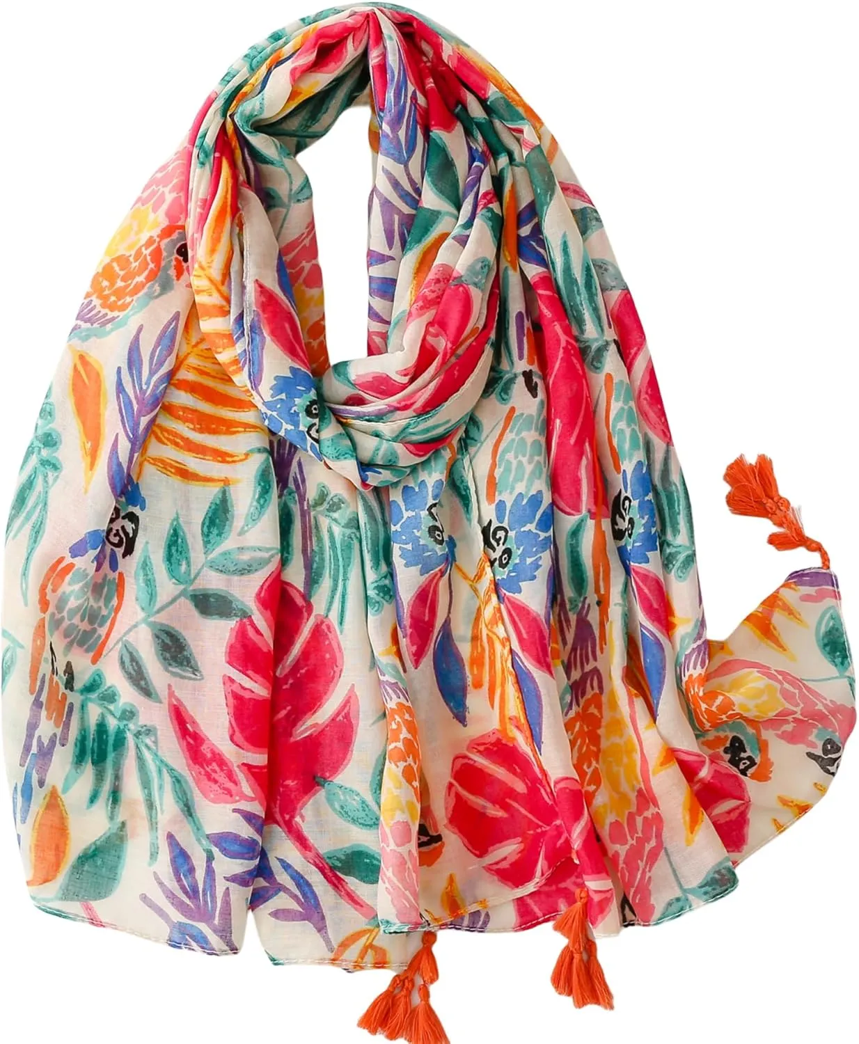 Travel Boho Scarf for Women Casual Lightweight Pashmina Scarves Fashion Multicolor Shawl Wraps with Fringed Beads